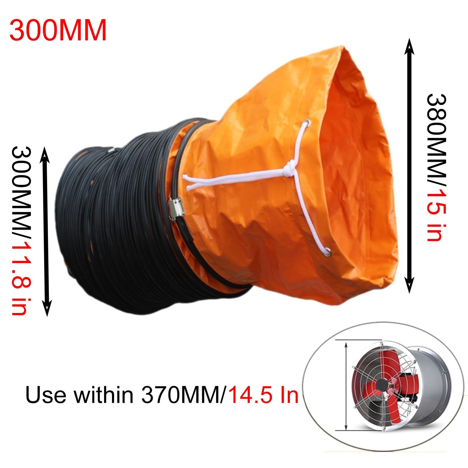 tubo flexible campana extractora Manguera Flexible De PVC Comercial Para Extractor De Aire, Extensible Conducto De Ventilación De Alta Temperatura, Manguera Extractora De Ventilador(Dia-300mm,L-10m)