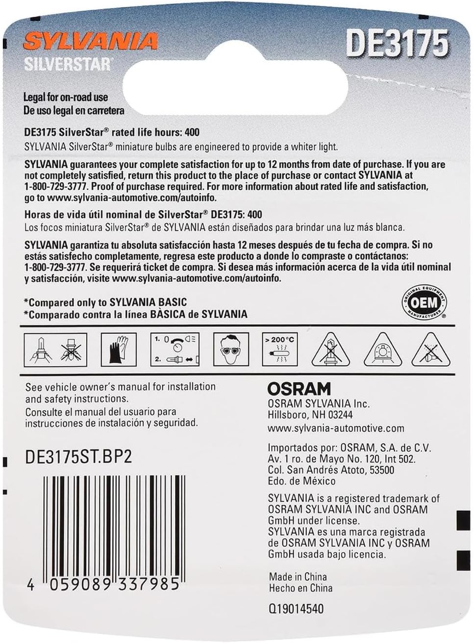 SYLVANIA - DE3175 SilverStar Mini Bulb (Contains 2 Bulbs)