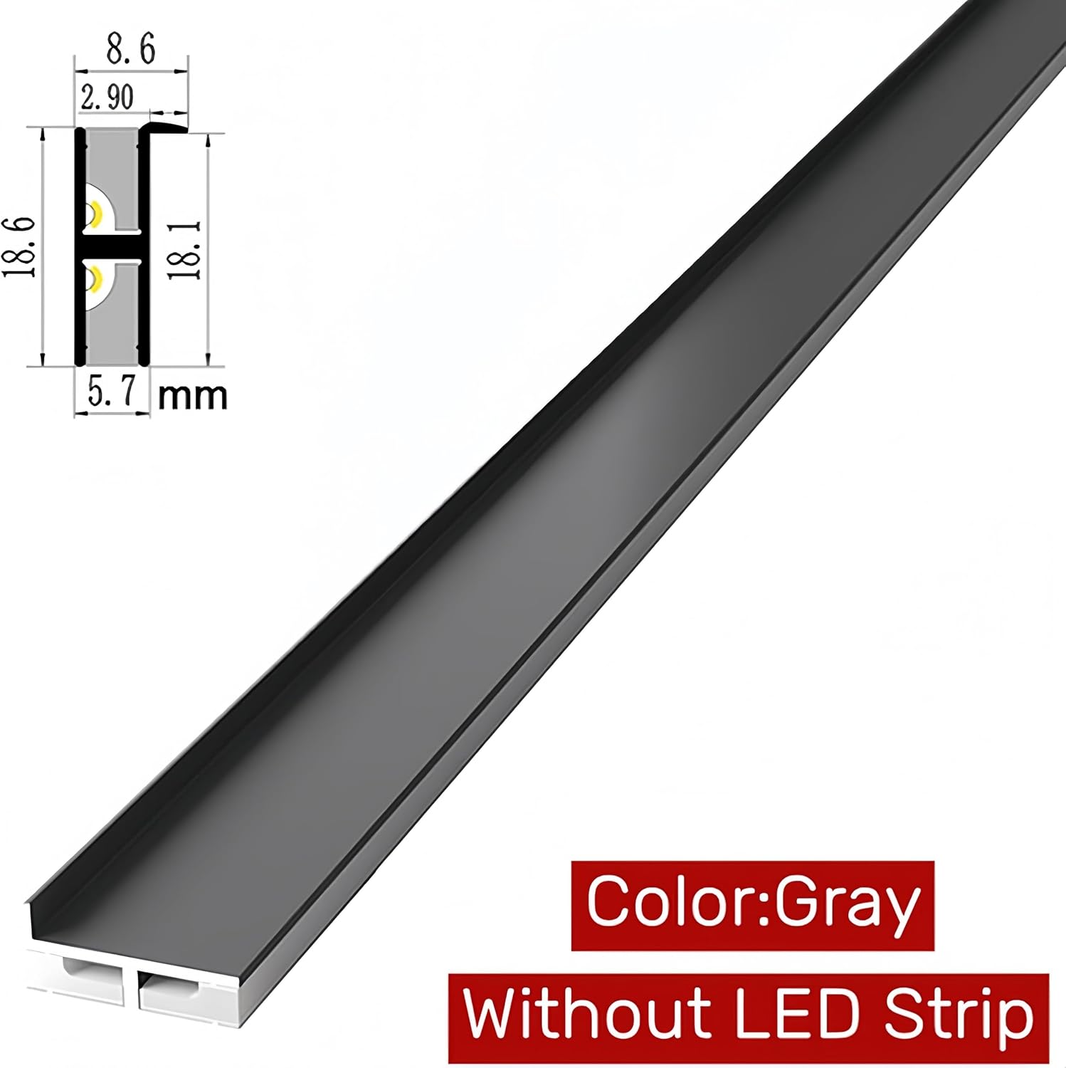 3.3Ft/1M LED Strip Aluminum Channel Diffuser, Tape Light Under Cabinet Recessed 18mm Clipboard Dark Gray Anodized Track, Silicone Cover UP Down Lighting Profile (3Pack)