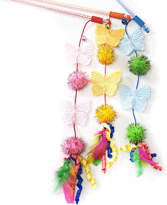 Kit 3 Varitas Interactivas para Gatos con Plumas y Pompones miniatura 3