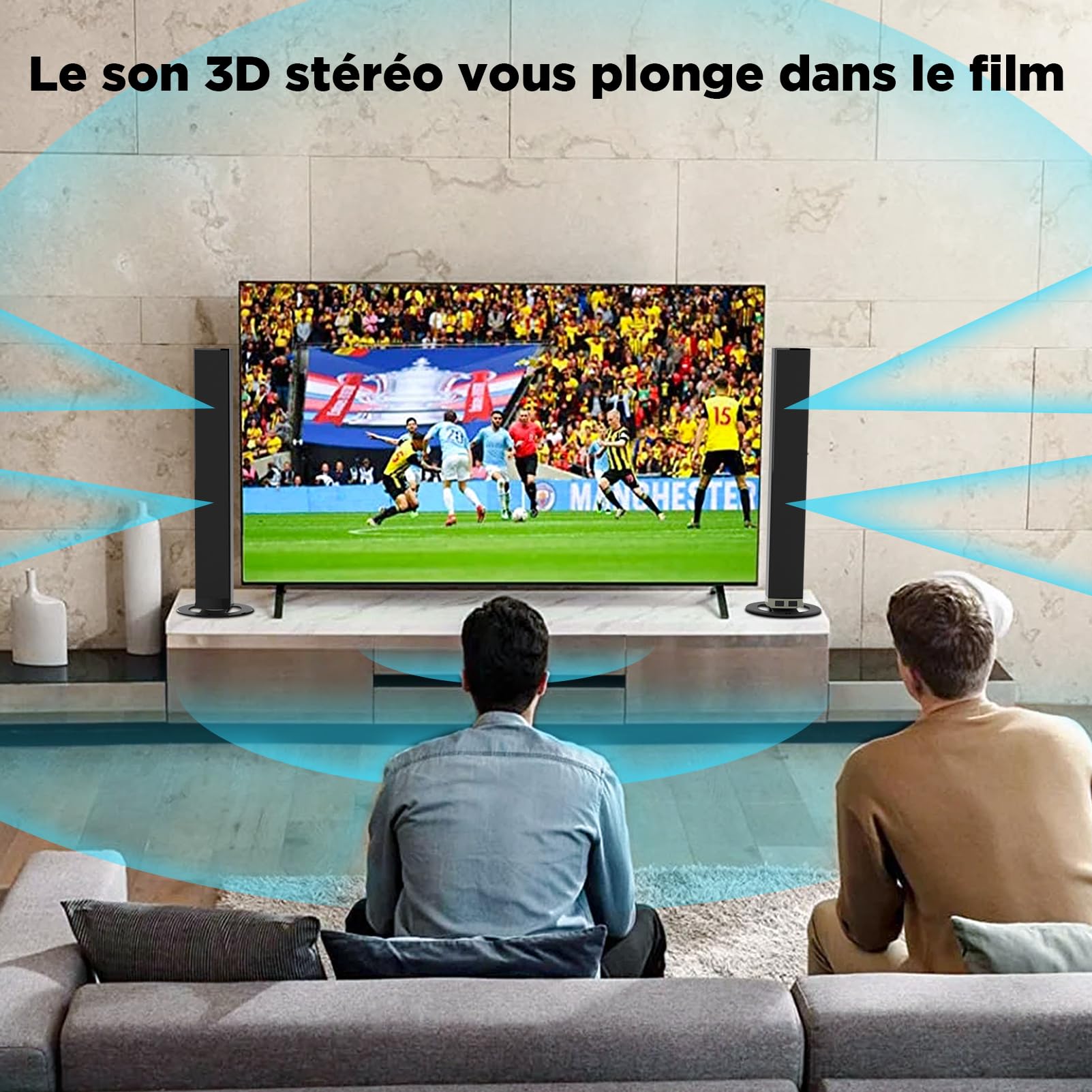 Barre de Son 2.0 canaux pour téléviseurs, Barre de Son 2 en 1 Divisible 32 Pouces pour TV Barre de Son Bluetooth avec 3 Modes EQ et Son Surround 3D, Barres de Son Arc/Optique/AUX, 1pcs