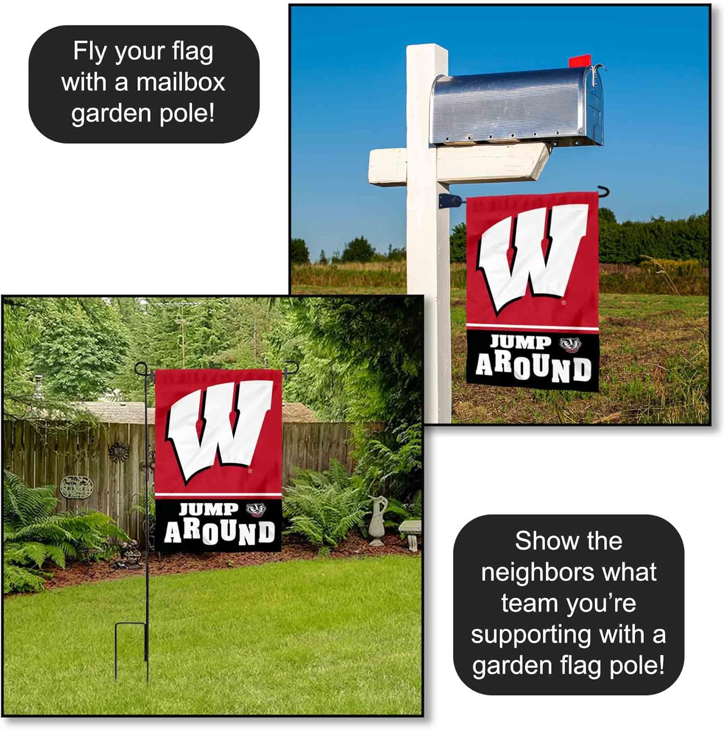 Wisconsin Badgers Jump Around Garden Banner Flag - Image 4