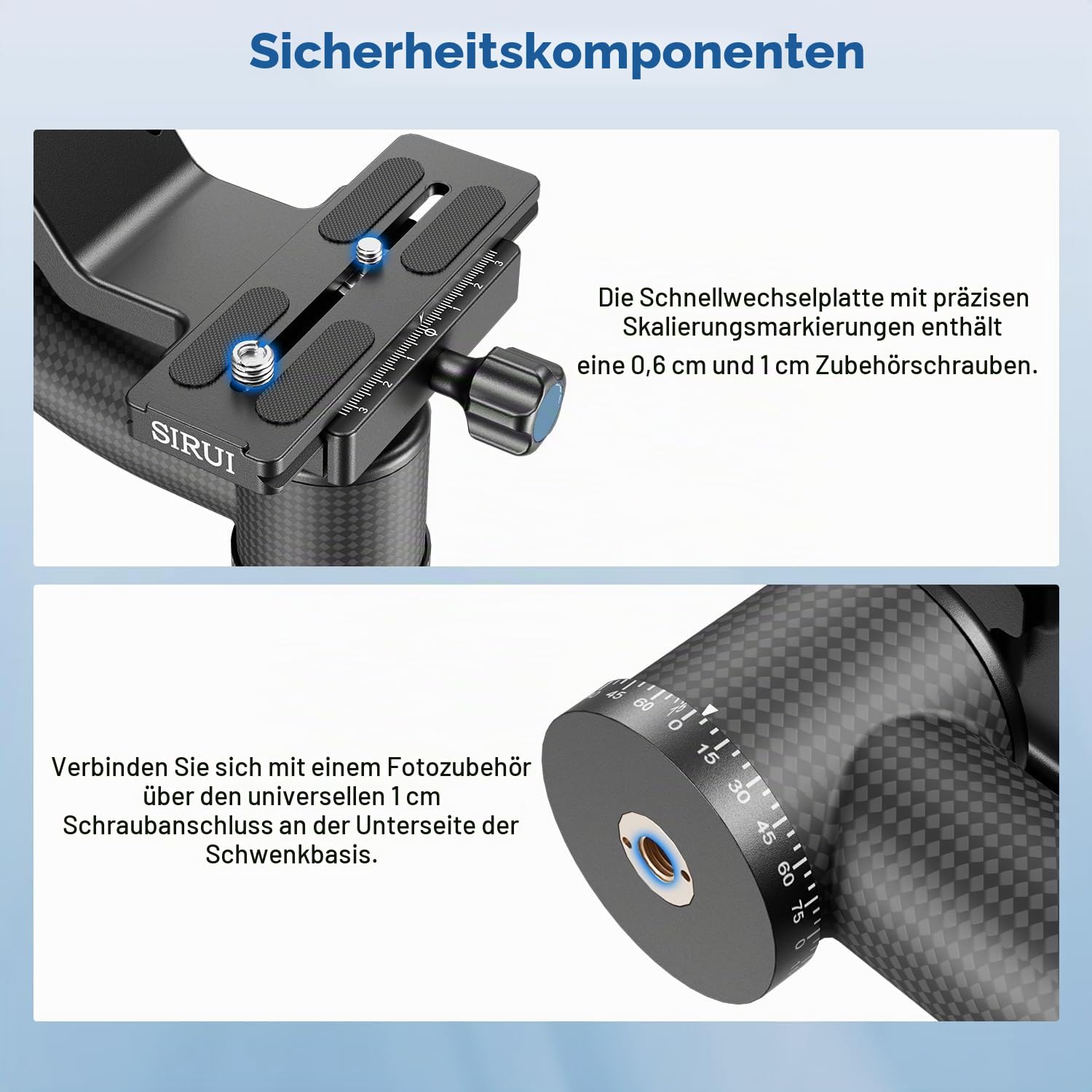 SIRUI PH-20 Gimbal Stativkopf Kohlefaser, Gimbal Head Professional Heavy Duty 360°Panorama mit 20 KG Tragkraft, mit 1/4 Zoll Arca-Swiss Schnellwechselplatte für Kamera