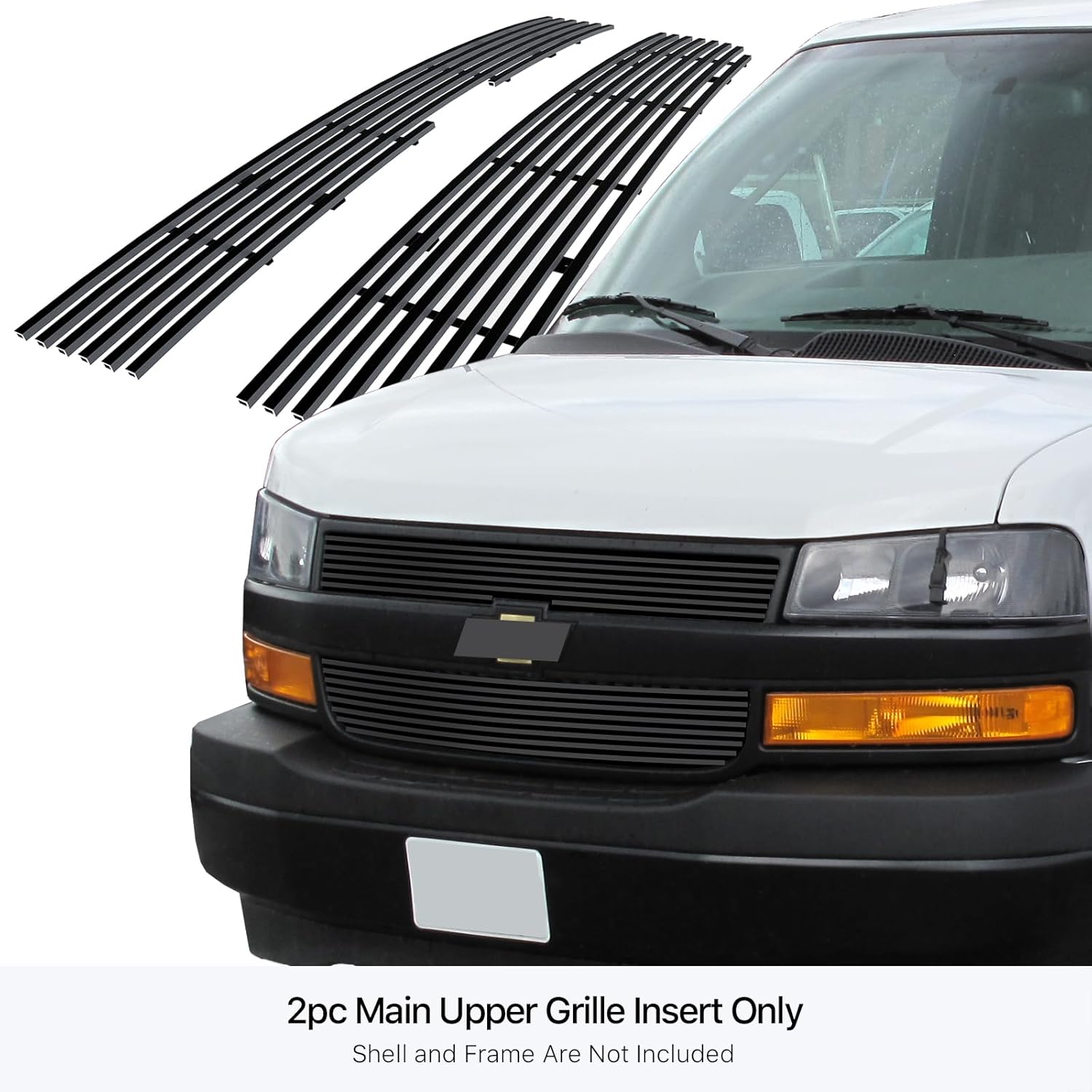 APS Compatible with Chevy Express Van 2003-2020 Main Upper Stainless Steel SS Black Billet Front Grill Grille Insert S18-H63466C
