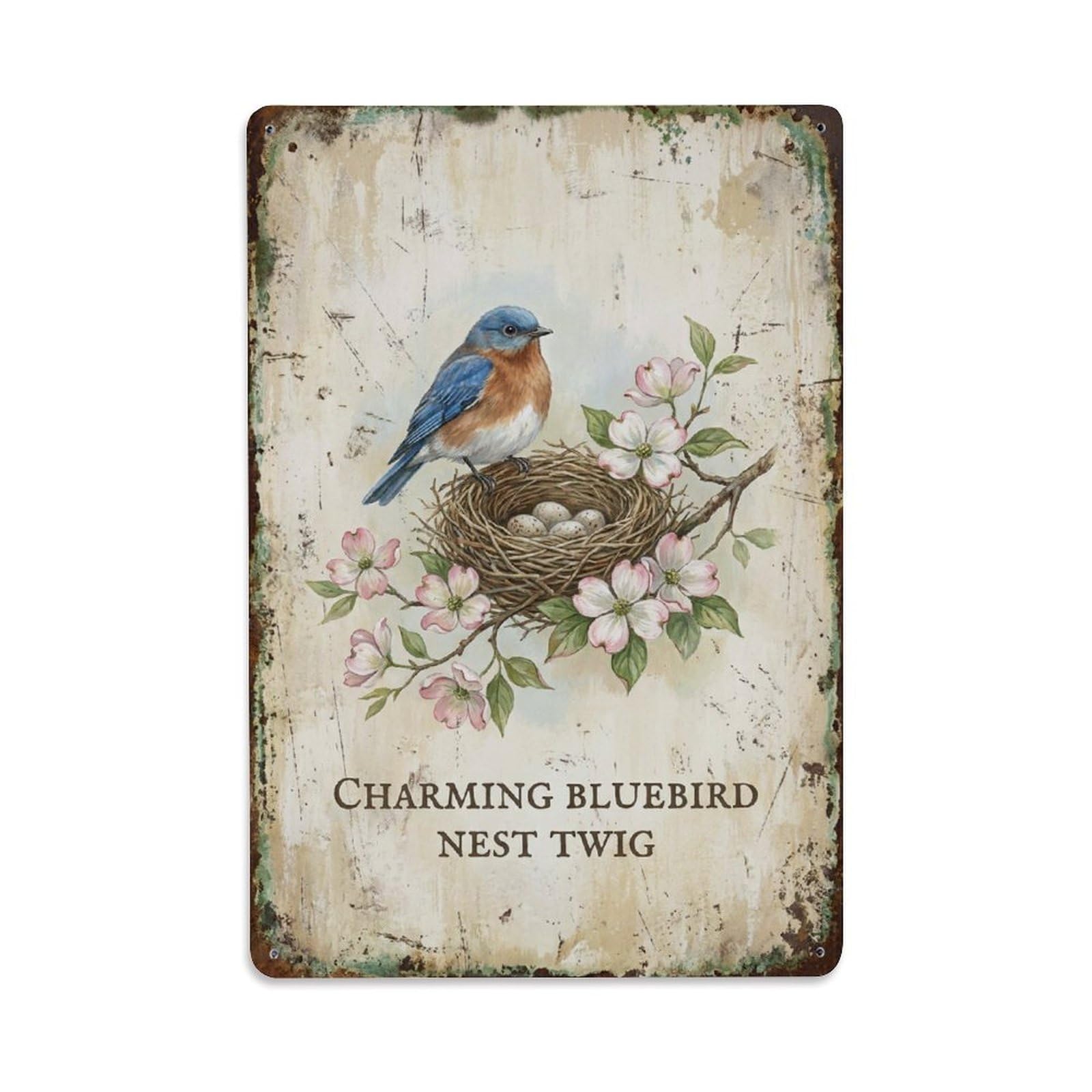 Okngb Style Bluebird Nest Twig Wildlife Saying Comic Vintage Rustic Metal Tin Sign Plaque Wall Decor For Cafe, Man Cave, Club Bar, Office, Home Garden Round Metal Poster 8X12inch