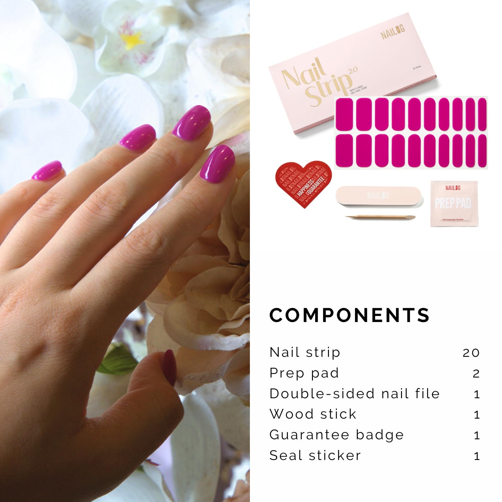 NAILOG Autocollant Ongle Gel UV | 20Pcs Faux Ongles Autocollants Adhesif | Semi-durci Vernis Autocollant Ongles UV Pour Nail Art, Magen