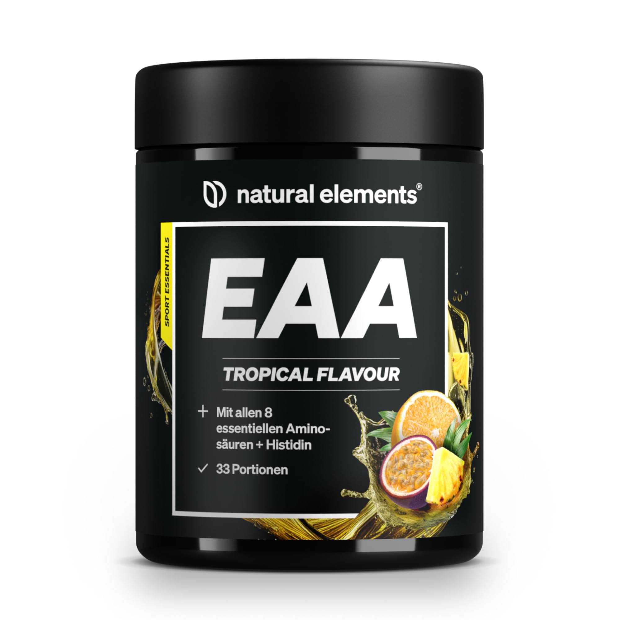 EAA Pulver – 500g – Tropical Flavour – alle 8 essenziellen Aminosäuren + Histidin – zur Zubereitung von Sport-Drinks – vegan, zuckerfrei* – in Deutschland entwickelt & laborgeprüft