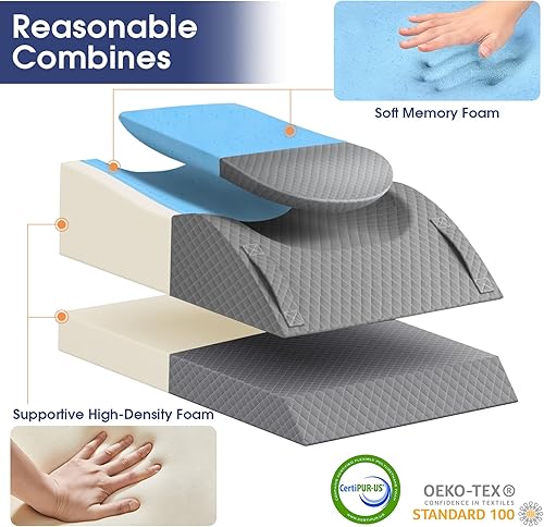 Miniatura 4 de Almohada para piernas, almohada de elevación de piernas con almohadilla y espuma viscoelástica, almohada de altura ajustable para piernas, almohada