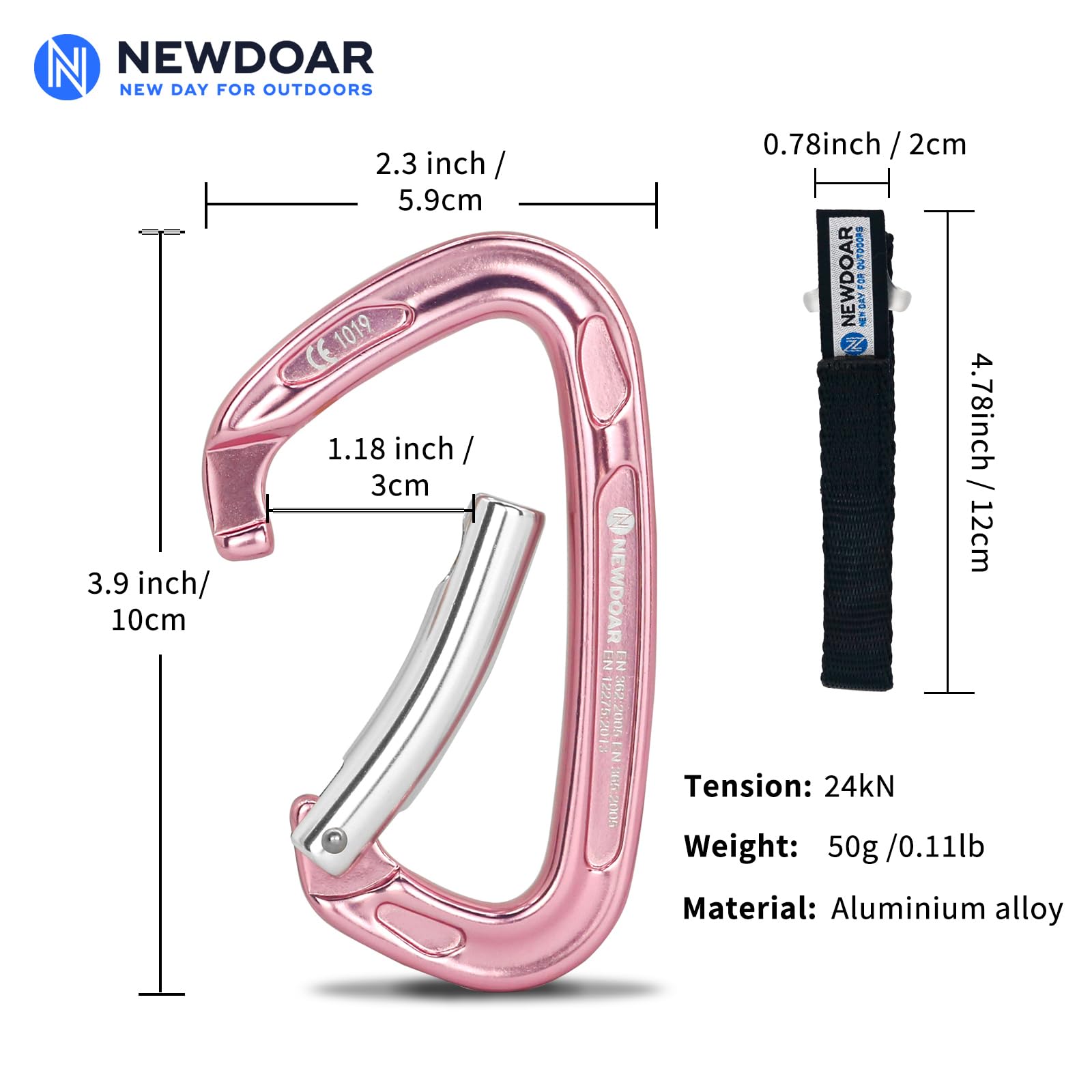 NewDoar Ultralekka aluminiowa brama Quickdraws Straight Bent Gate 2-pak, lekki zestaw Quickdraw do wspinaczki skałkowej z nosem kluczowym do sprzętu wspinaczkowego do profesjonalnego sportu i