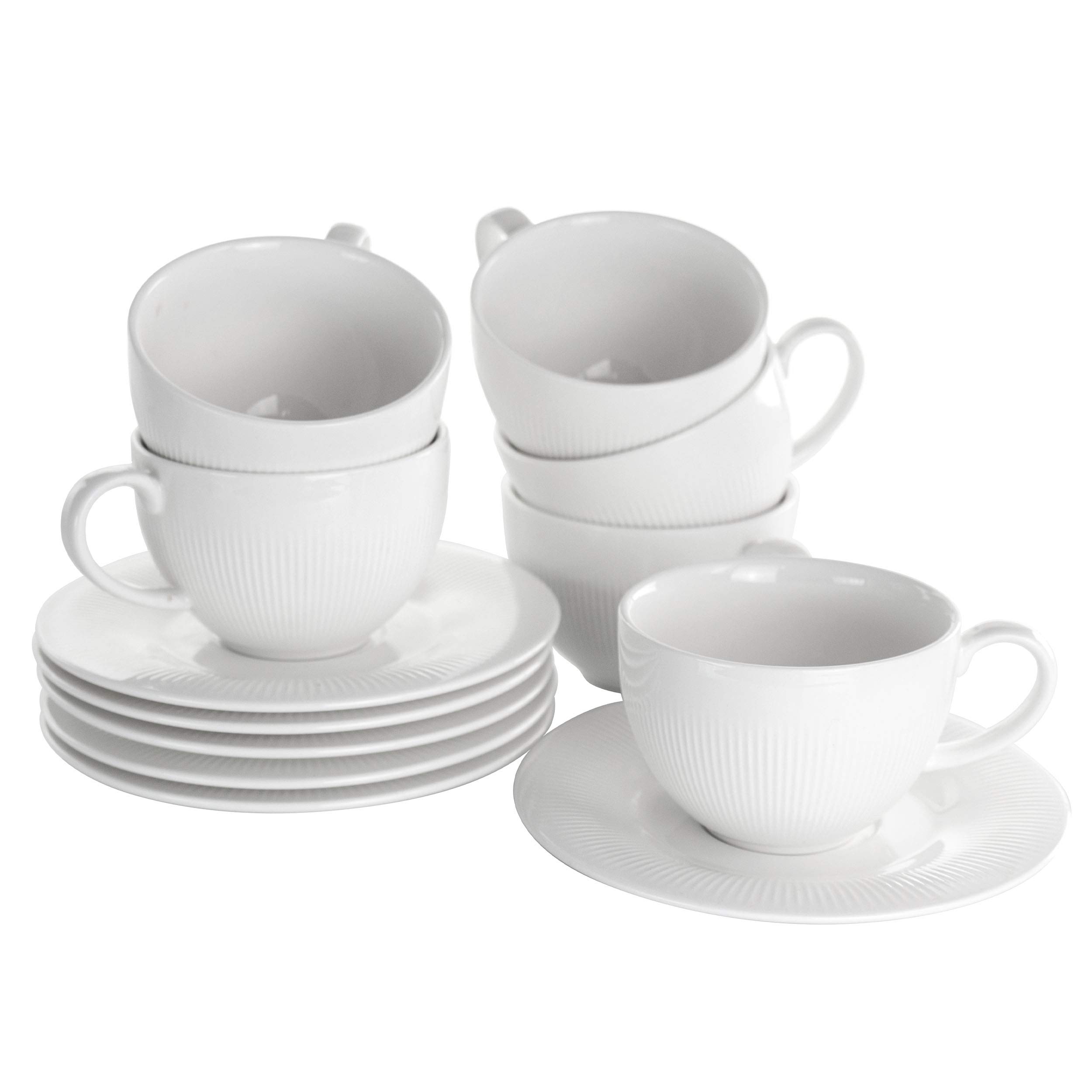 Elama Café Mug Cup and Saucer Set, 12 Piece, White