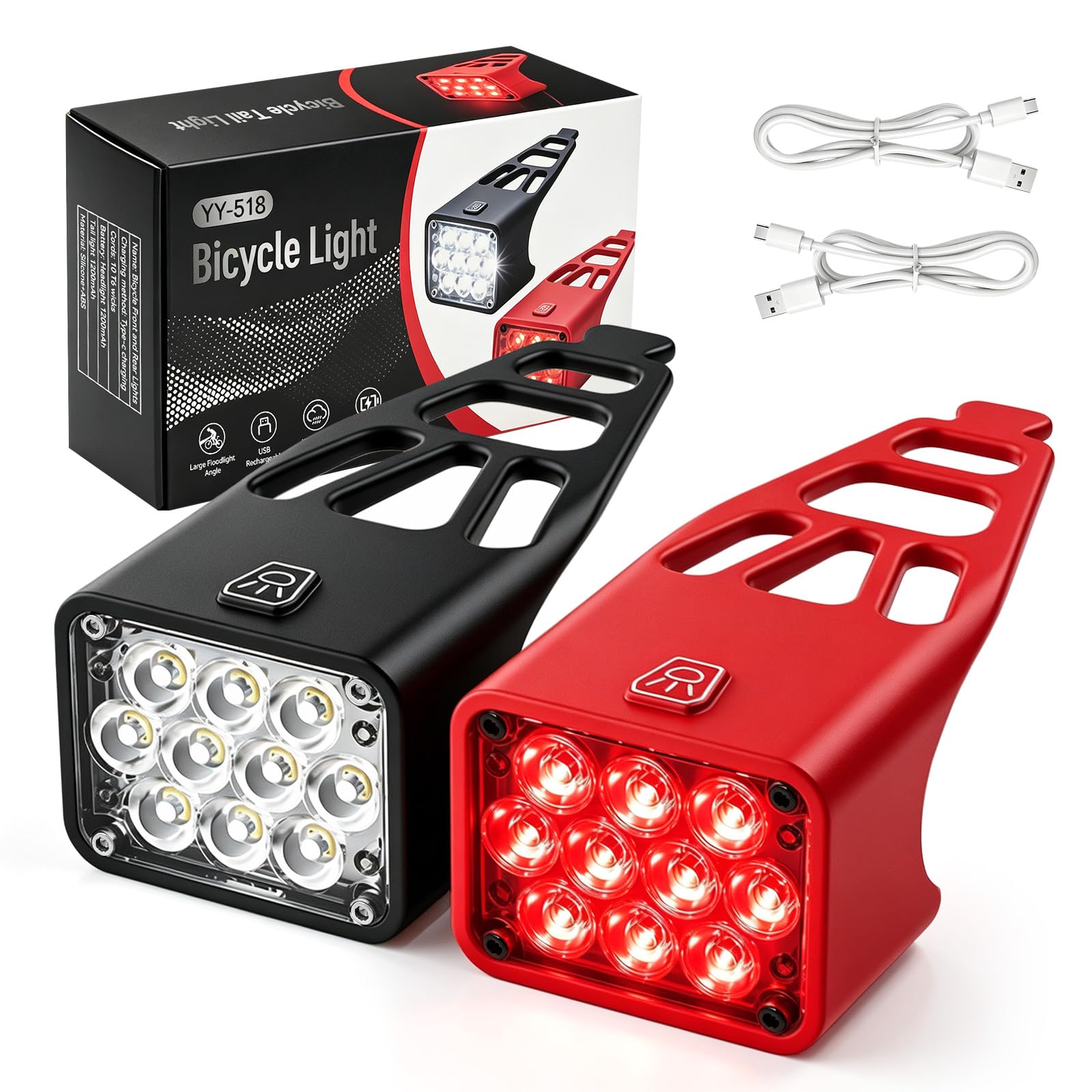Bike Lights Front and Back,Super Bright USB Rechargeable Bike Lights with 10 T6 Wicks,Ipx6 Waterproof Bicycle Lights Set for Night Riding/Camping/Backpack Long Battery Life