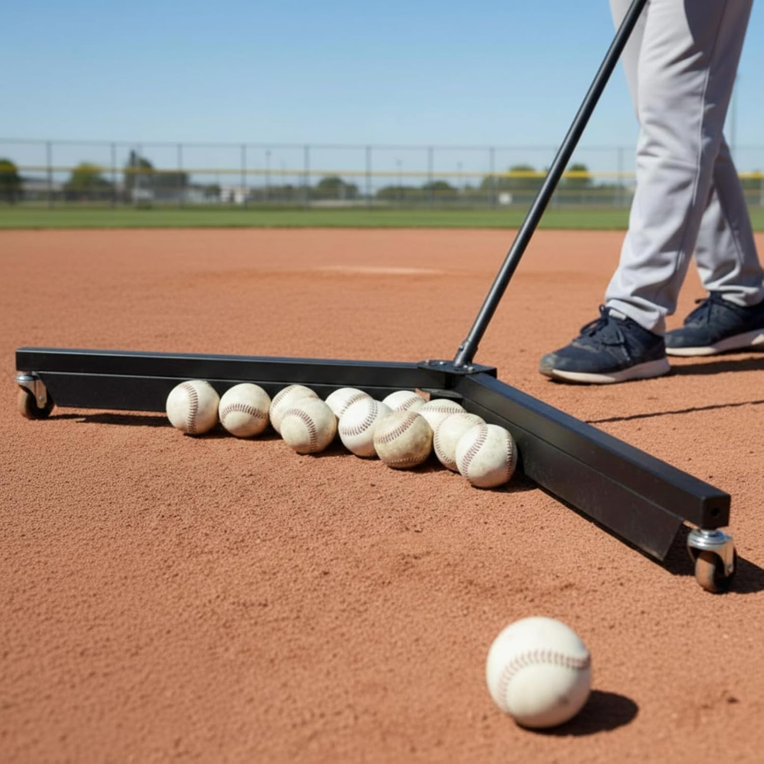 Heavy Duty Baseball Ball Picker, 45" Wide Roller Adjustable Handle (24"-42") 5kg Steel Frame with Smooth Casters for Grass Turf Clay, Indoor, Efficient Baseball Softball Collection