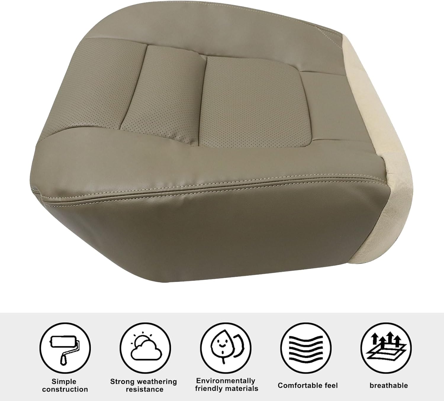 SecosAutoparts Driver & Passenger Side Bottom & Top Leather Seat Covers Parchment Tan Compatible with Ford F250 F350 Lariat 2001