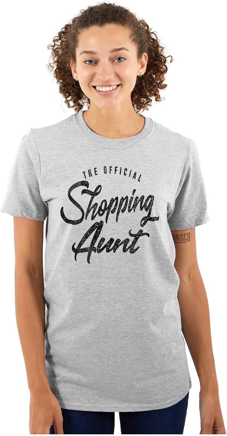 Brisco Brands Shopaholic Aunt Cute Cool Fun Auntie Womens Graphic T Shirt Tees