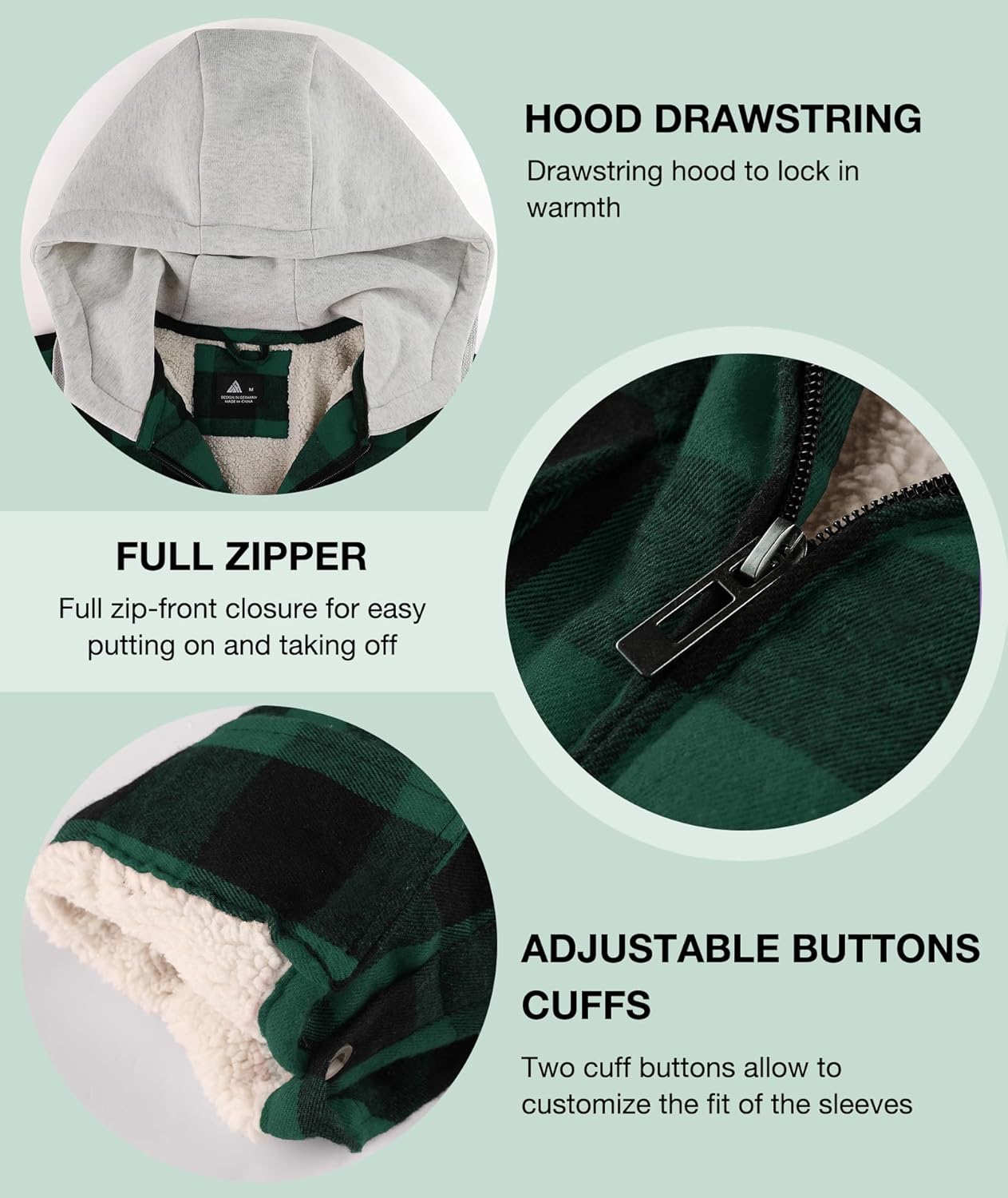 Mens Flannel Plaid Jacket Long Sleeve Fleece Sherpa Lined Winter Jacket Warm Coat - Image 4