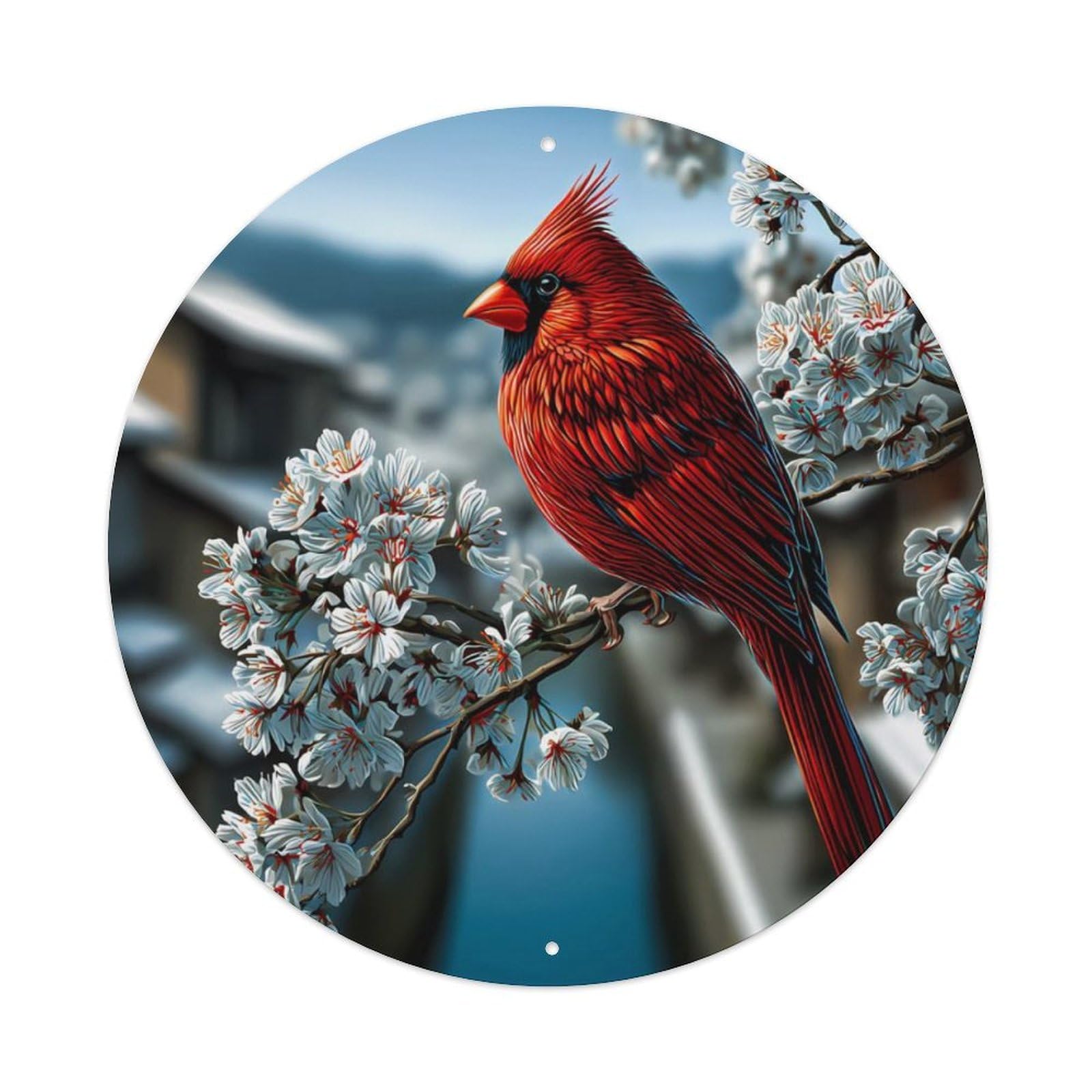 Animal Northern Cardinal White Cherry Blossom Scenic Vintage Metal Tin Sign Plaque Wall Decor for Cafe, Club Bar, Office, Garden Metal Poster 8x8Inch