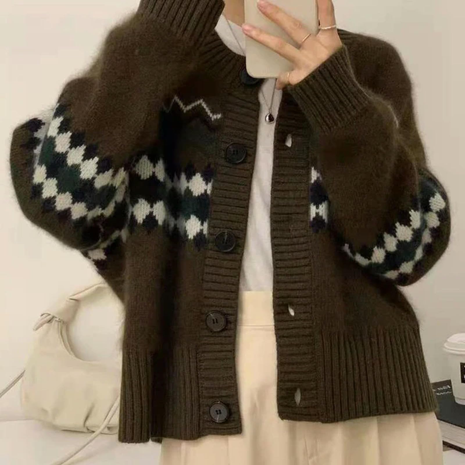 Maglione Donna Cardigan Women Autunno Inverno Manica Lunga Cardigan A Maglia Donna Chic Abbottonata Stampato Femmina Femmina