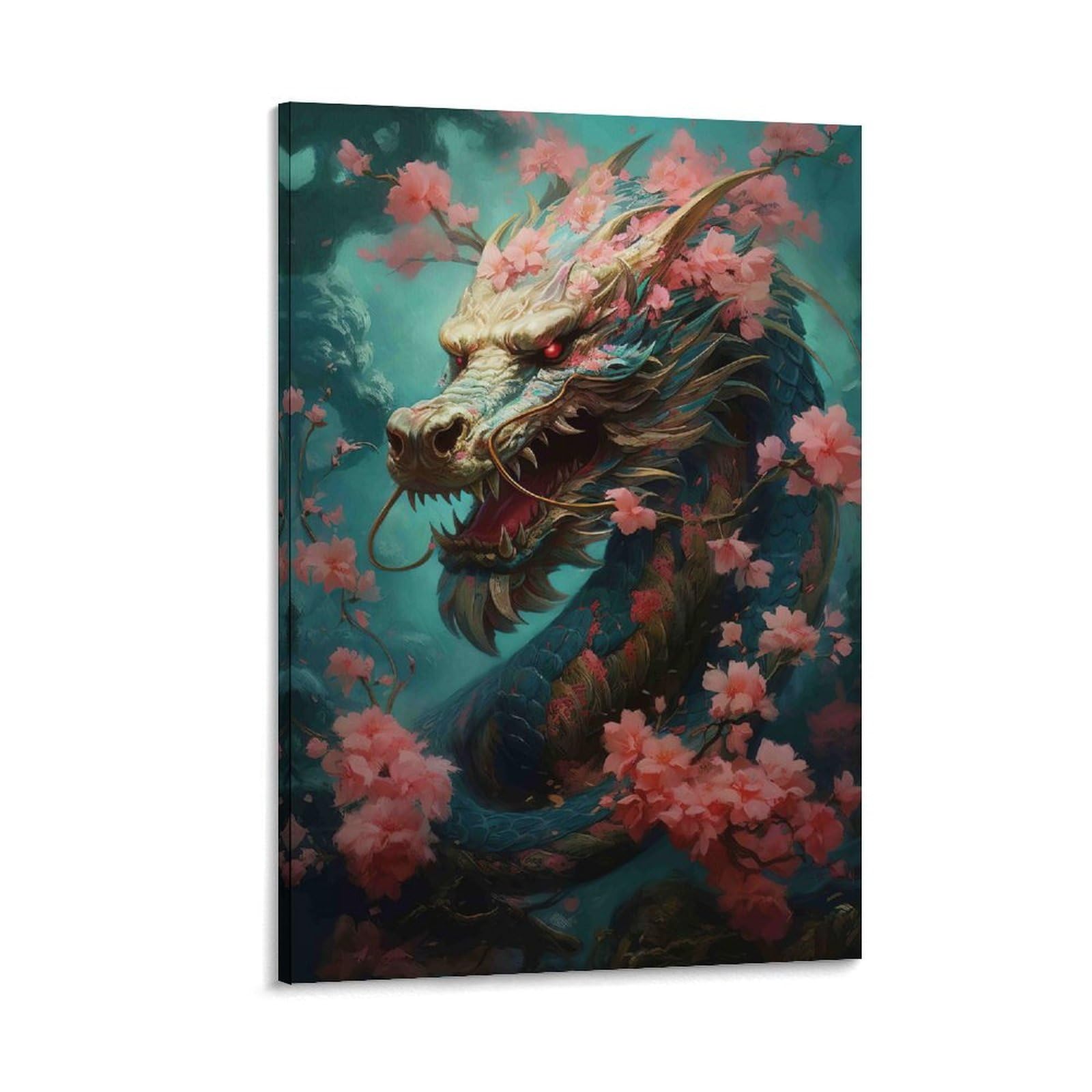 DHBANEIOK Dragon with Cherry Blossoms_1 Poster Artwork Giclee Canvas Prints Modern Wall Art Picture Wall Hanging for Bedroom Living Room Decor 20x30inch(50x75cm)