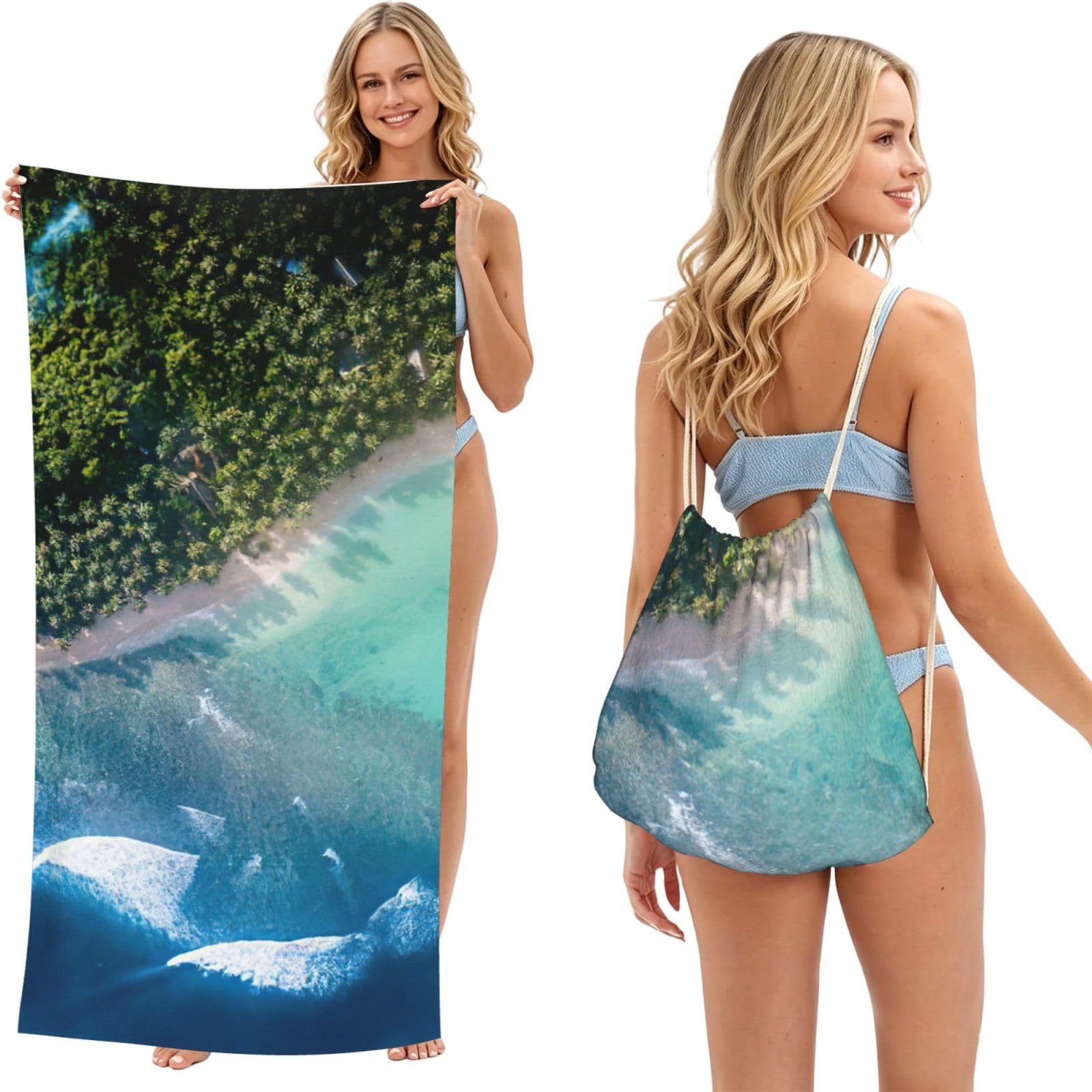 LMNvbz Beach 1 Print 2 In 1 Packable Beach Towel Bag, Quick Dry Backpack Microfiber Mat For Camping, Travel, Vacation, Cruise, And Picnic