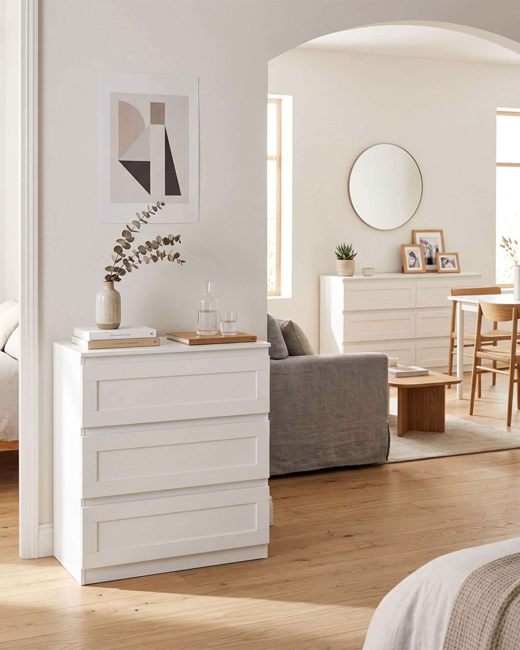 Cajonera Blanca Cómoda Dormitorio 3 Cajones 70 cm Ancho