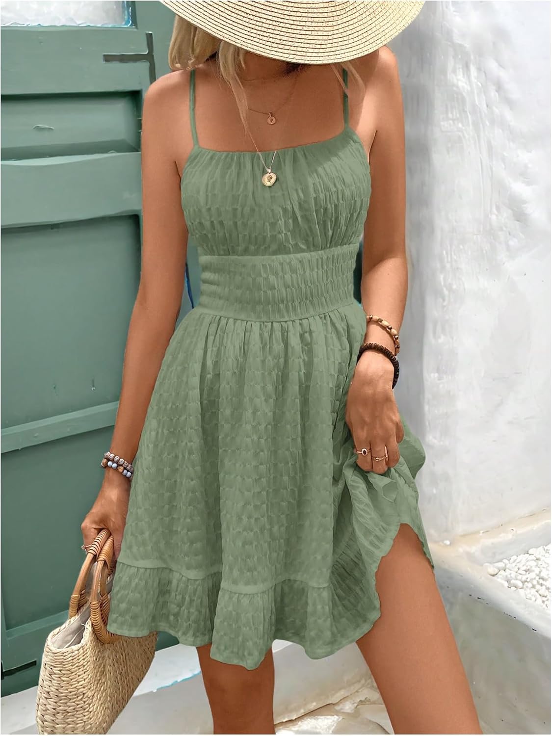 Floerns Women's Sleeveless Backless Tiered Mini Dresses Shirred Textured Cami Dresses - Image 5