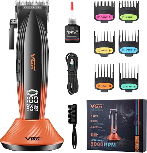 Miniatura 1 de VGR 889C - Cortadora de pelo profesional para hombres, 9000 rpm, inalámbrica, con cuchillas de cerámica y MIM, 6 peines guía magnéticos, pantalla
