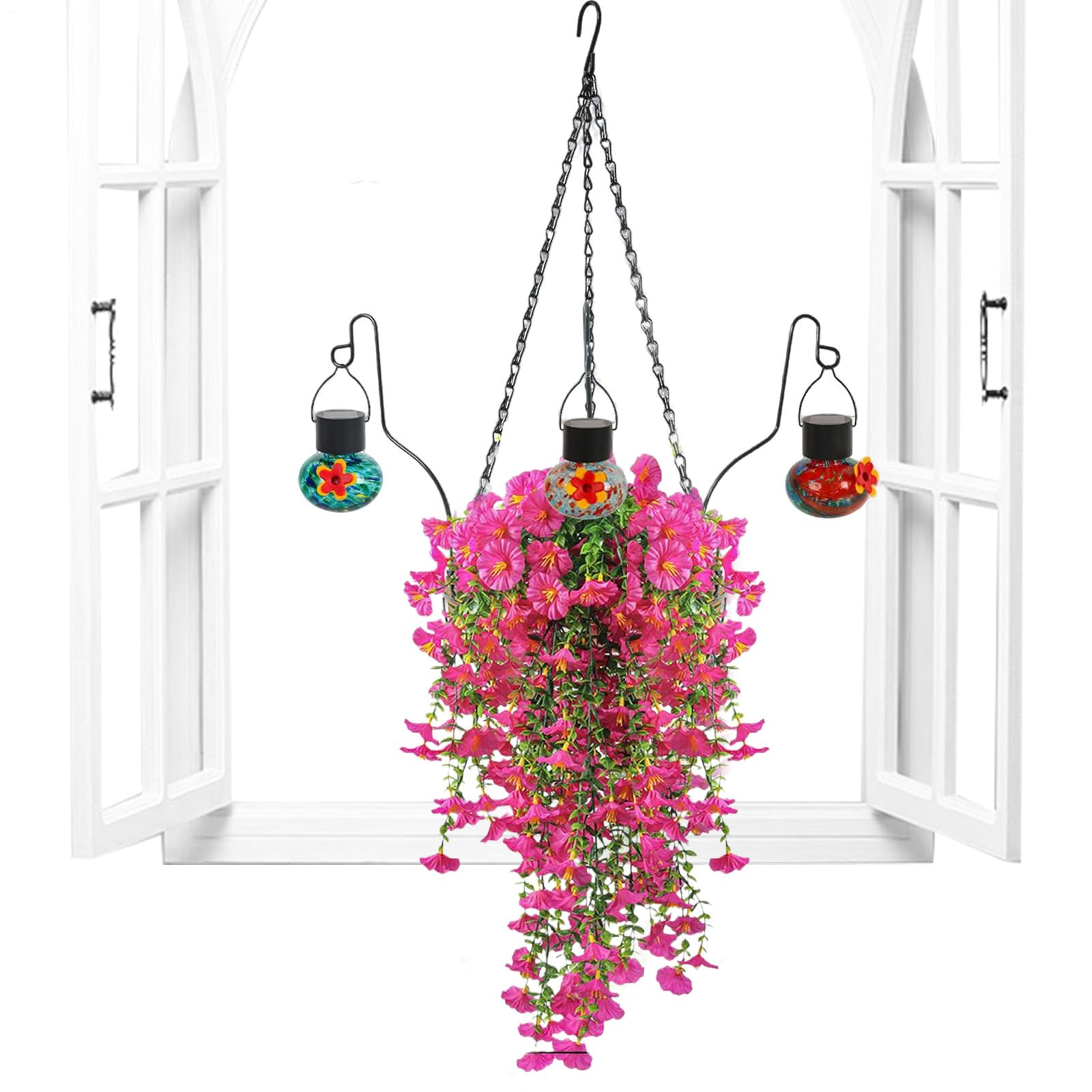 Fiori Artificiali Da Esterno Mangiatoia Per Uccelli In Metallo Decorativa | Cesto Di Fiori Artificiali Per Prato Balcone Giardino Portico Cortile Cocorita Conuro