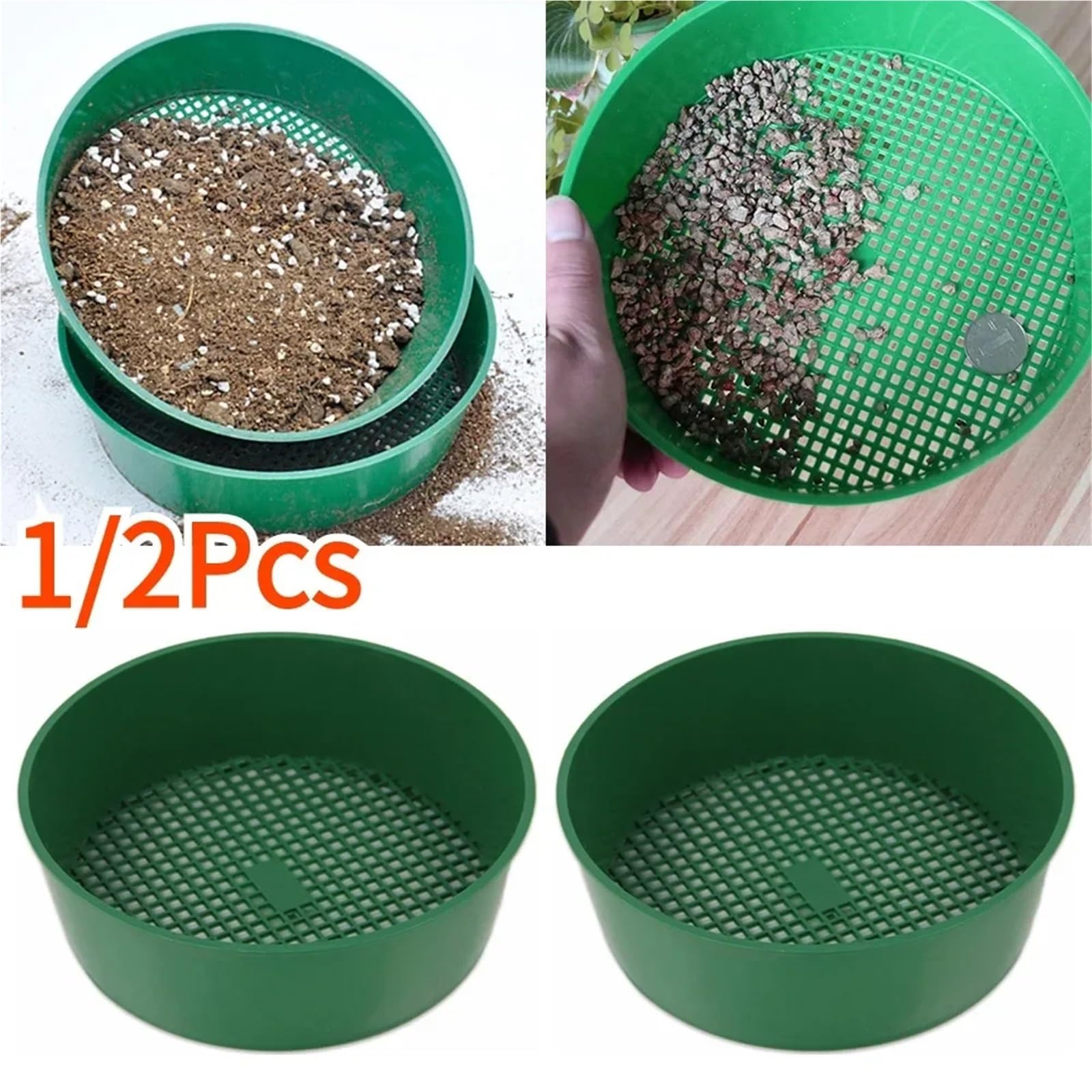 Strumenti per Semina Setaccio da giardino in plastica Attrezzo da giardino Setaccio a maglie fini Setaccio per terreno Strumento di setacciatura Setaccio per sabbia da miniera Strumenti Agricoli(2Pcs)