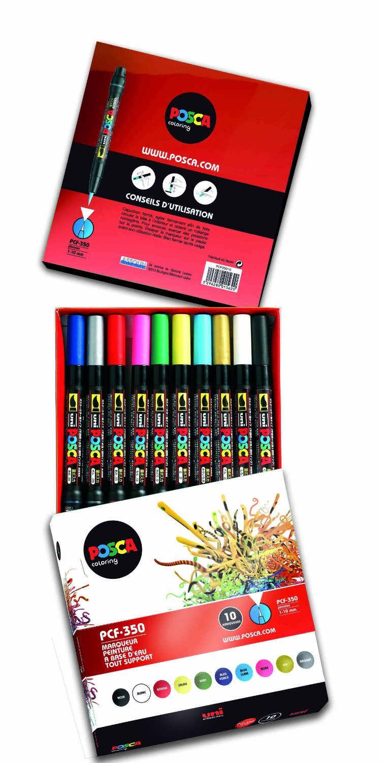 uni-ball, Posca, Pennello, Matite Colorate a Base d'Acqua con pigmenti Resistenti ai Colori, Adatte per Tutte Le superfici Come Carta, Cartone, Legno, Argilla, Metallo, Tessuti, Ceramica, Porcellana