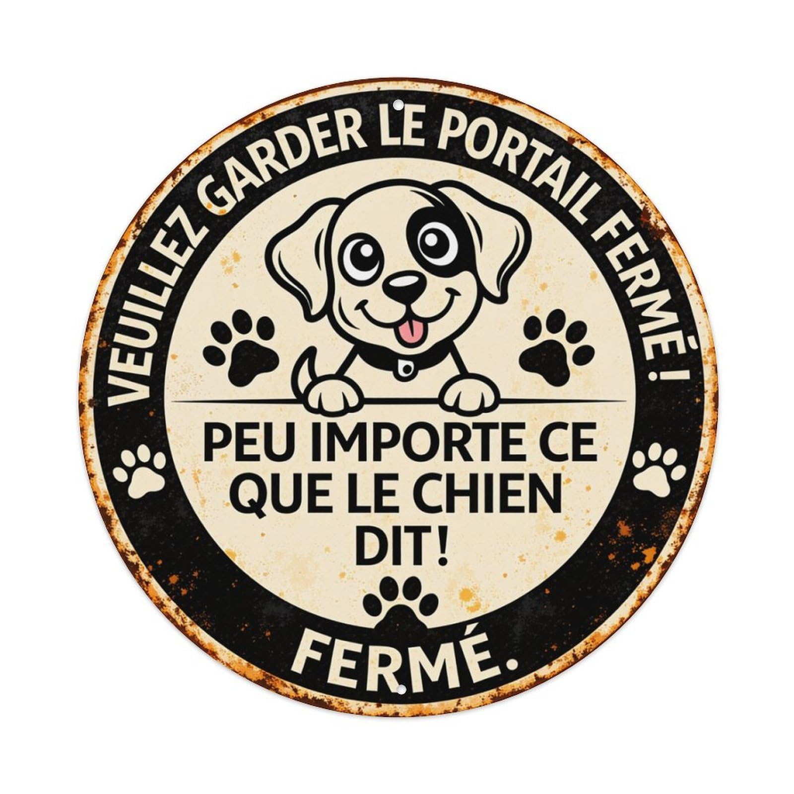 Cute Dog Paw Prints Sign Round Tin Sign Retro Metal Sign for Cafe Bar Pub Home Game Room Gym Club Wall Decoration Vintage Metal Poster 8x8 Inch