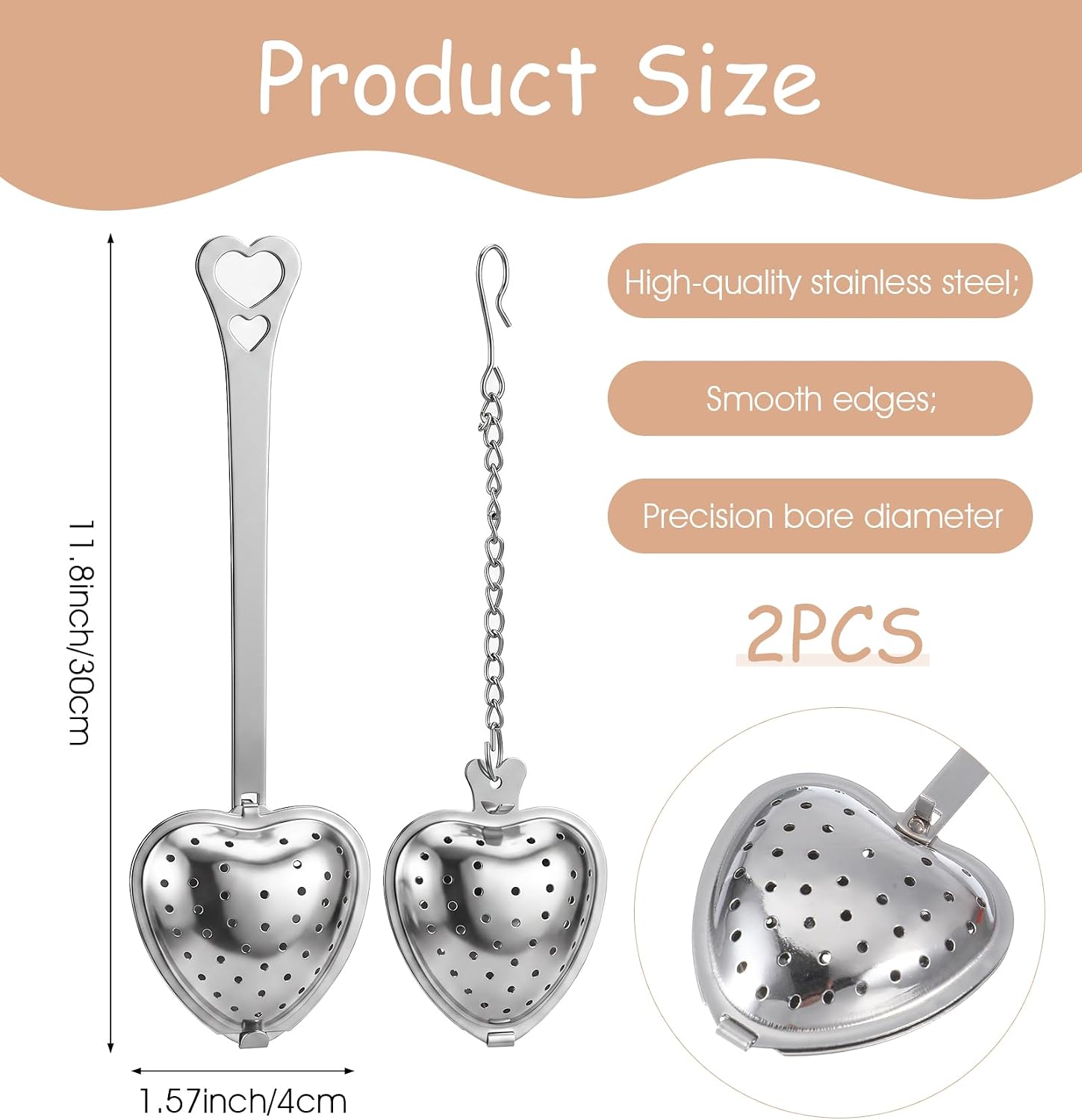 2 Pcs Tea Infuser Spoon, Heart Shaped Tea Spoon for Loose Tea Mesh Strainer