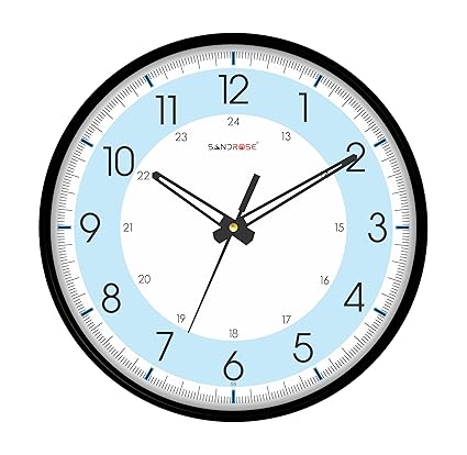 SANDROSE 10 inch Plastic Wall Clock with Glass for Home Kitchen Living Room Bed Room Office - (24 cm x 24 cm 4 cm)
