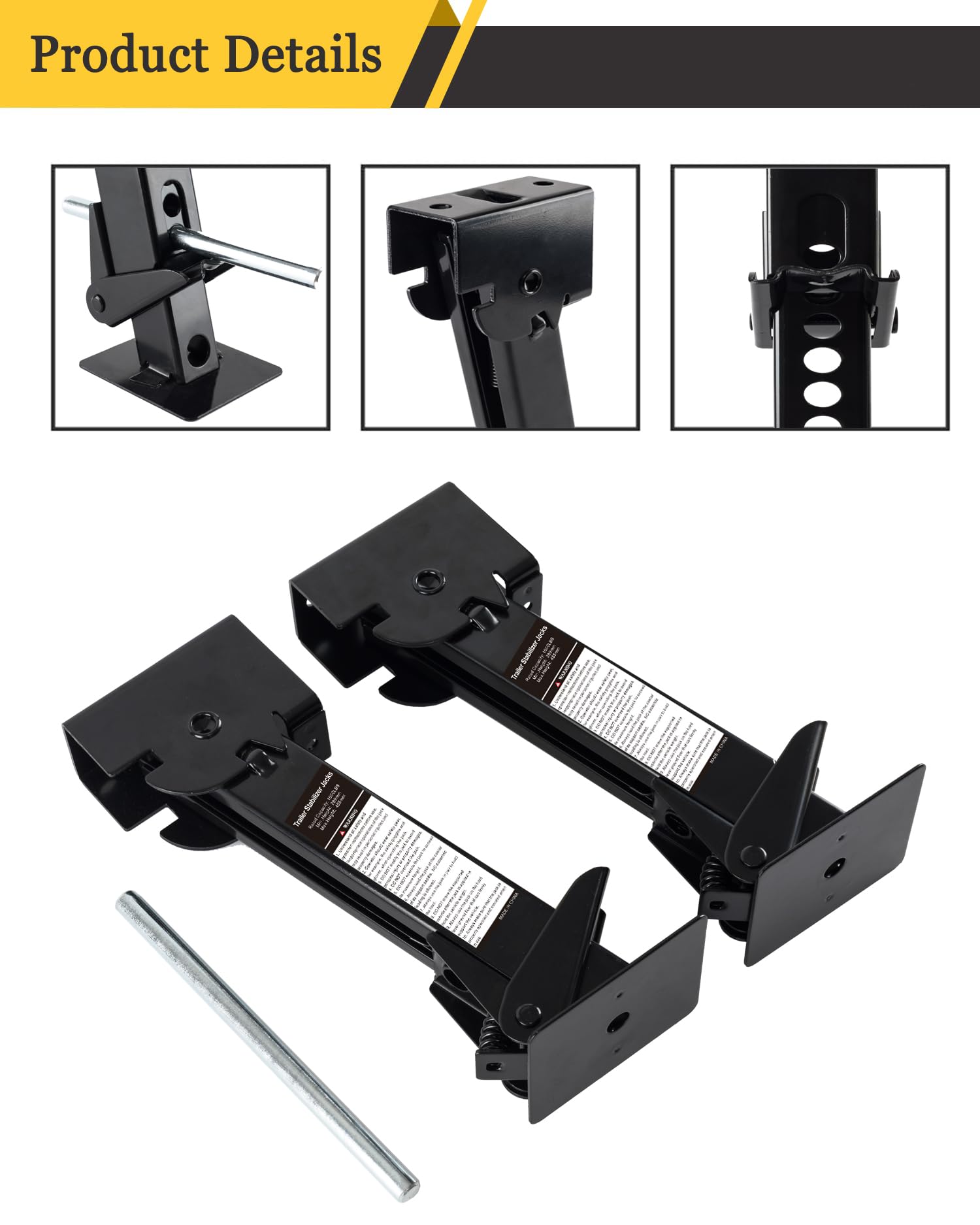Gatos estabilizadores de remolque, paquete de 4, accesorios telescópicos para caravana, capacidad de 1000 libras cada uno, 11.5-18 pulgadas, color negro