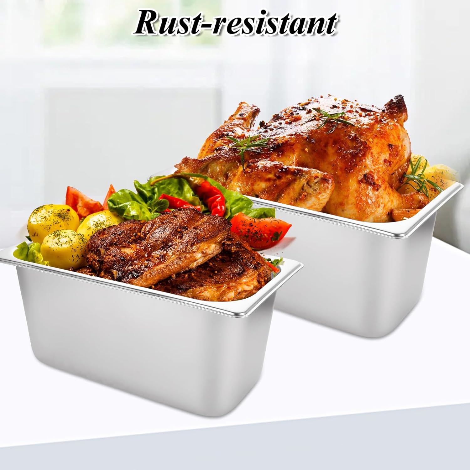 LANIAKEA 2PCS 1/3 Size Steam Table Pan with Lids, 6 Inch Deep Stainless Steel Pan Restaurant Supplies Stainless Steam Table Pans, Hotel Pan Trays for Food, Party, Buffet - Image 6