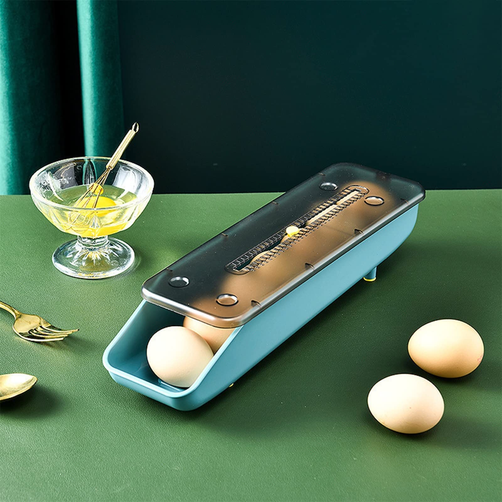 Cesta de Huevos Caja de Huevos para Nevera Contenedor de Huevos rodante Nevera Contenedor de Almacenamiento de Huevos para Nevera Apilable (Azul)