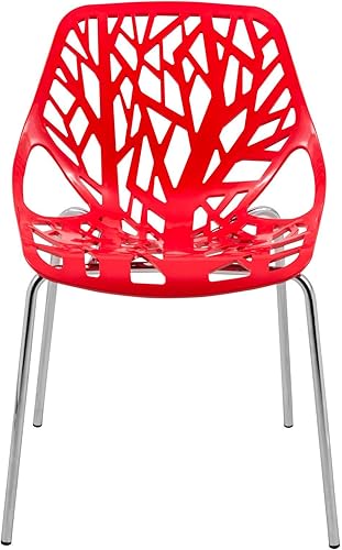 Miniatura 4 de LeisureMod Forest Modern Silla de comedor con patas cromadas, juego de 2 (rojo)