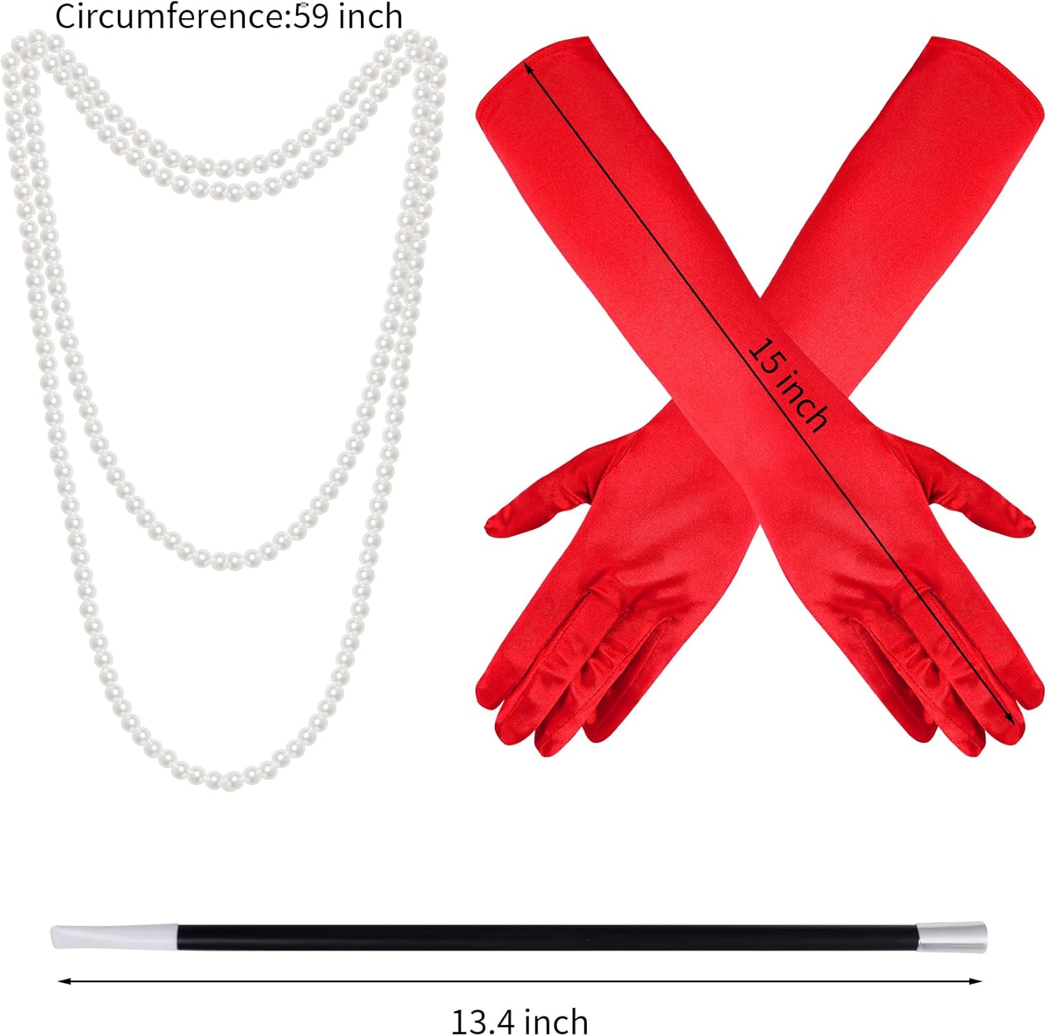 4 Pack Halloween Dalmatian Costume Women, Black and White Dalmatian Shawl Scarf, Red Glove,Faux Pearls Necklace for Adult Diva Fancy Dress Costume Accessories - Image 4