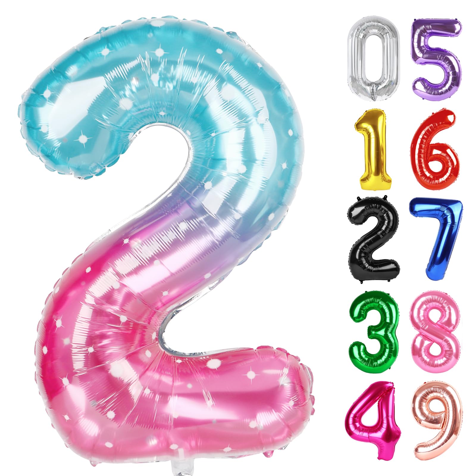 Starry Sky Number 2 Balloon 40 Inch, 2nd Birthday Decoration for Toddlers Girls Boys, Sparkling 2 Number Balloon Party Decor