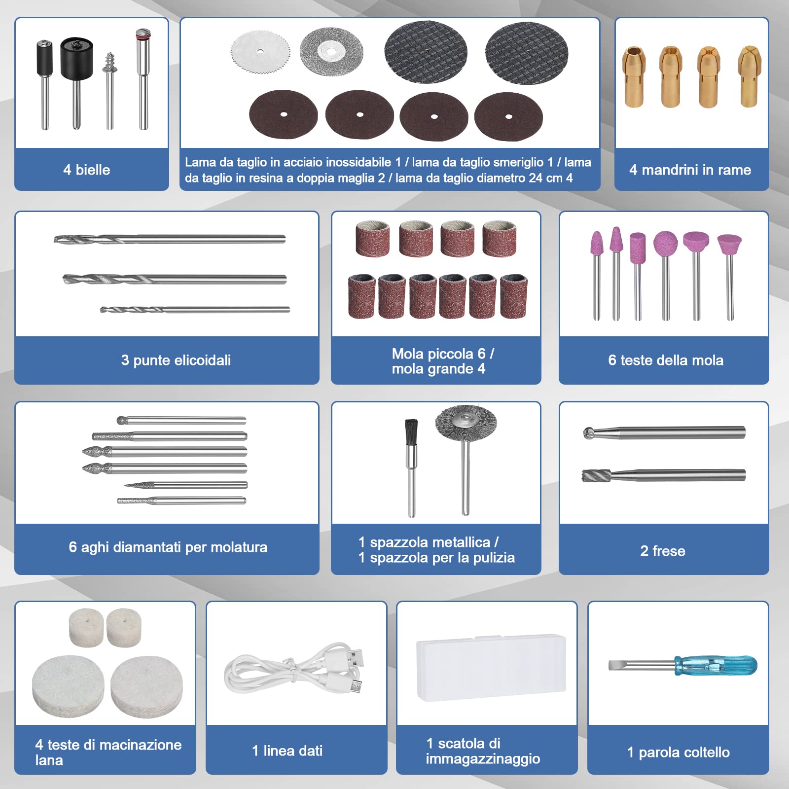Utensili rotanti multifunzione 135 W kit 6 velocità 8000-35000 giri/min 210 accessori taglio incisione foratura rettifica lucidatura