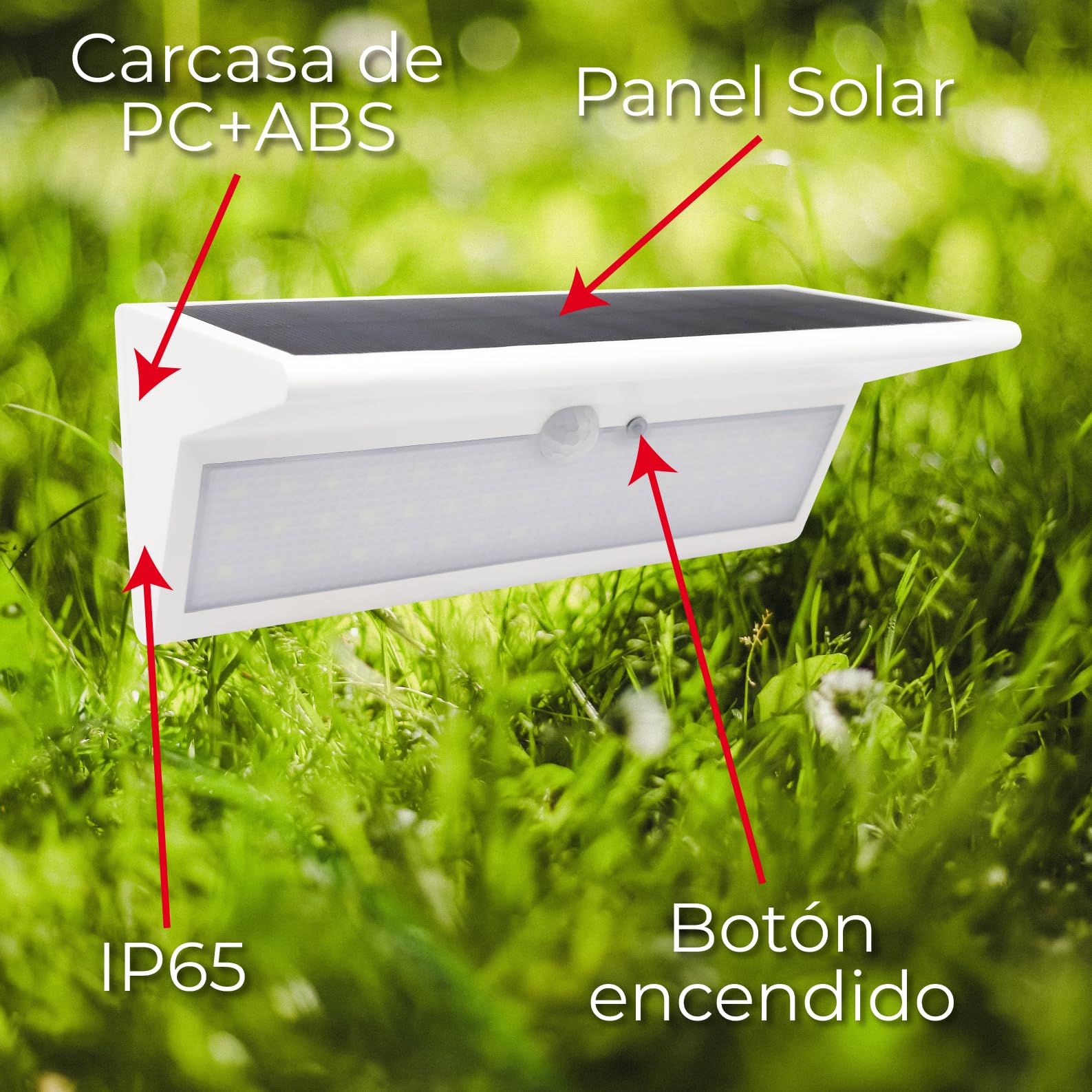 LED ATOMANT 4x Aplique LED Solar 46 LEDs IP65 800lm 4 Modos con Sensor | Luz de seguridad, 4 modos de iluminacion