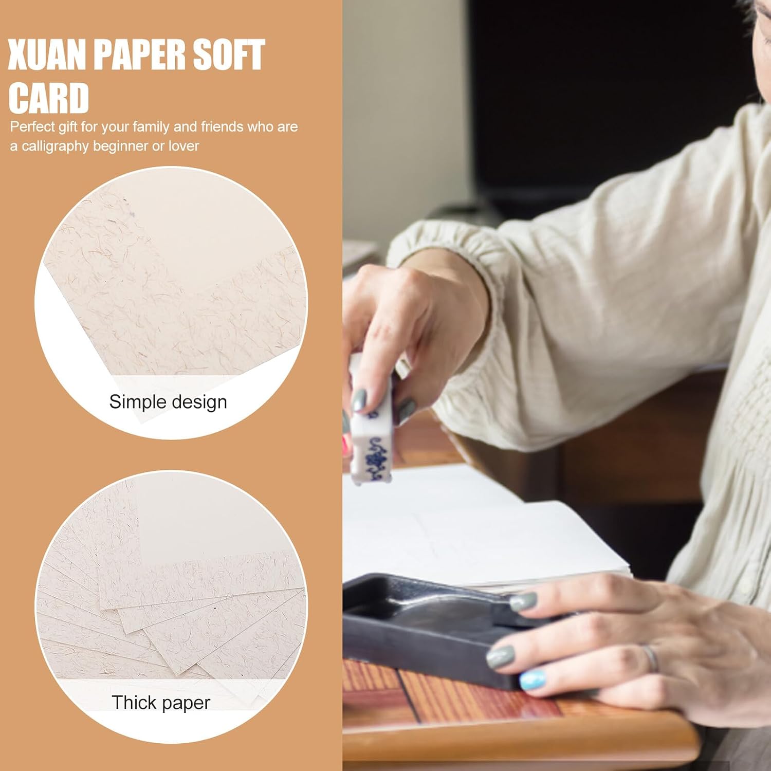 OSALADI 10 Sheets Thickened Rice Paper for Calligraphy and Painting Half-ripe Xuan Paper for Chinese Brush Writing and Drawing for Beginners and Artists