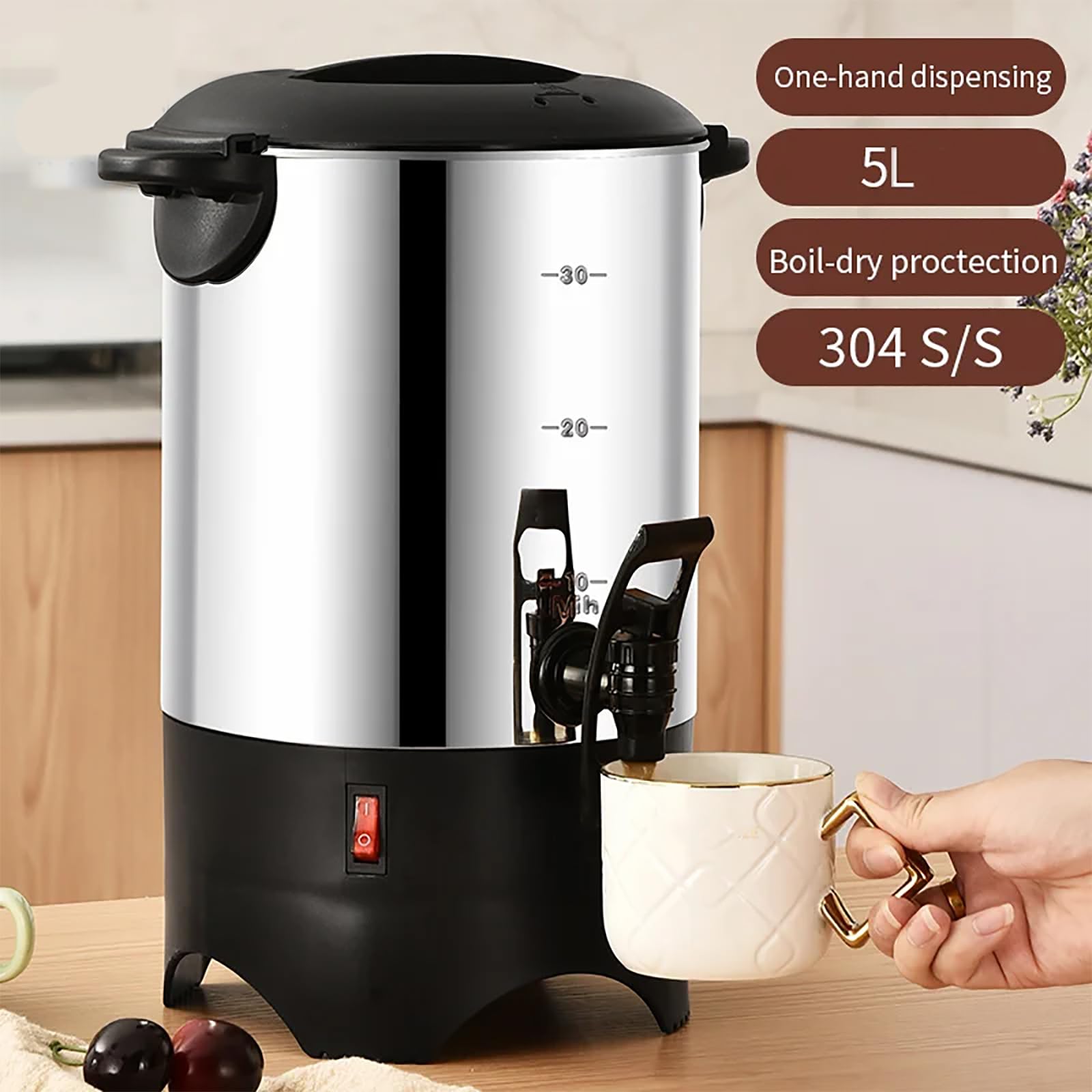 Elektryczny Ekspres Do Kawy Ze Stali Nierdzewnej, 5,5 L/30 Filiżanek, Komercyjny Dzbanek Do Kawy, Z Uchwytami Cool-Touch I Wyjmowanym Filtrem – Idealny Do Cateringu,
