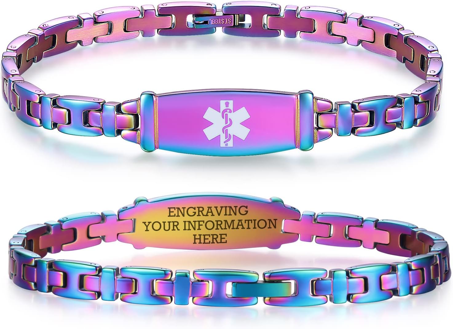 LinnaLove Lady Medical Alert id Bracelets-Stainless Steel Medical Bracelets for Women-7 1/2 in