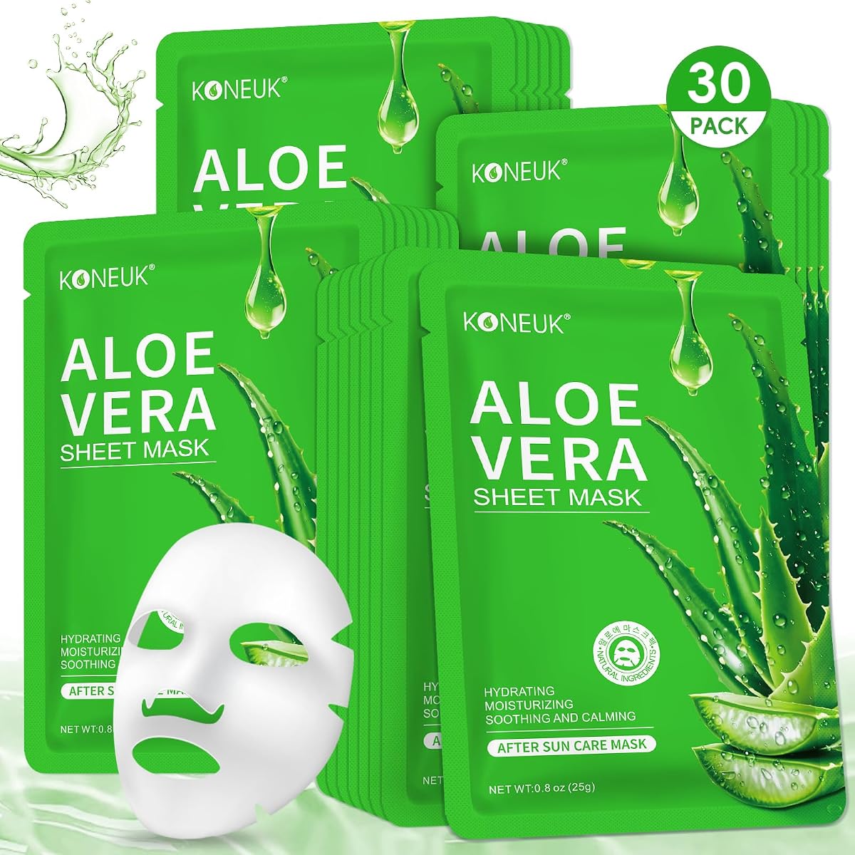 30 Pack Aloe Vera Hydrating Face Masks Skincare, Moisturizing & Soothing | Sheet Face Mask for Skin Care, Bulk Aloe Face Masks for After Sun Skin Care, Spa Party Gifts for Women