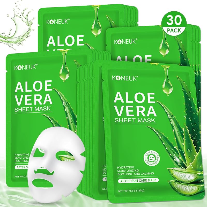 Máscaras faciais de aloe vera KONEUK, pacote com 30 unidades