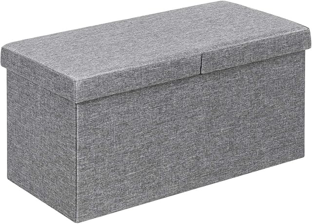 Multigot Folding Storage Ottoman, Portable Padded Seat Footrest Stool Chest, Foldable Cube Bed End Bench for Living Room, Hallway and Bedroom (Light Grey, 76×38×38cm)