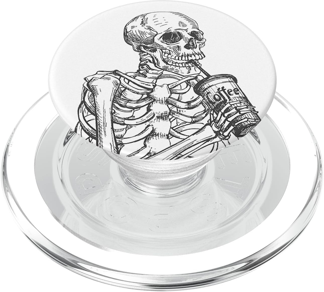 White Skeleton Drinking Coffee Death Skull Skullcap PopSockets Grip and Stand for Phones and Tablets PopSockets PopWallet for MagSafe