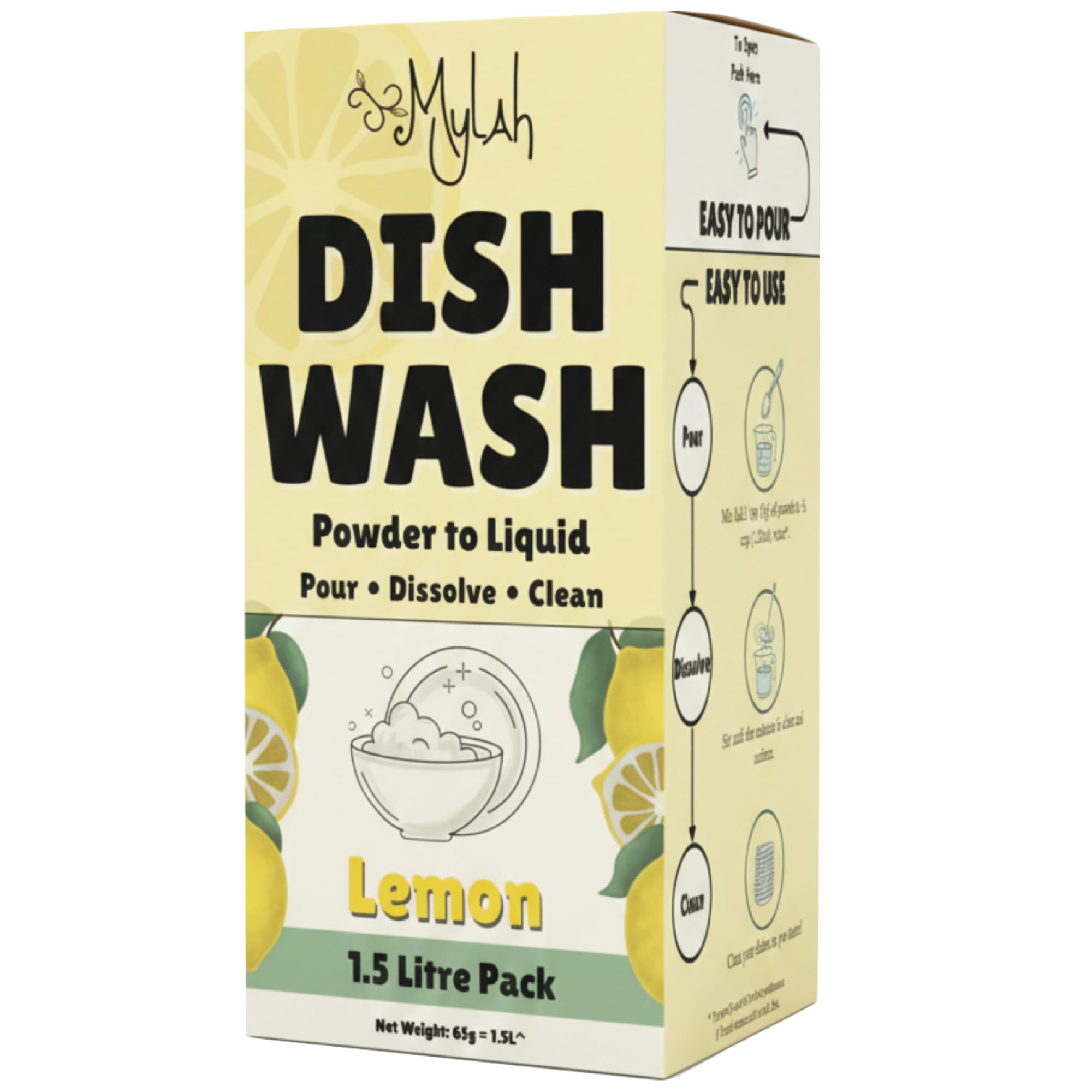 Mylah Lemon Dishwash Powder to Liquid – 65g Makes 1.5 Litres – Eco-Friendly, 100% Plastic-Free Packaging – Tough on Grease, Kind to Hands – Concentrated Detergent (Pack of 1)-picture-30