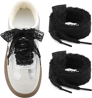 Flat Lace Shoelaces for Women: 2 Pairs 2.3CM Wide Lacy Shoe Laces
