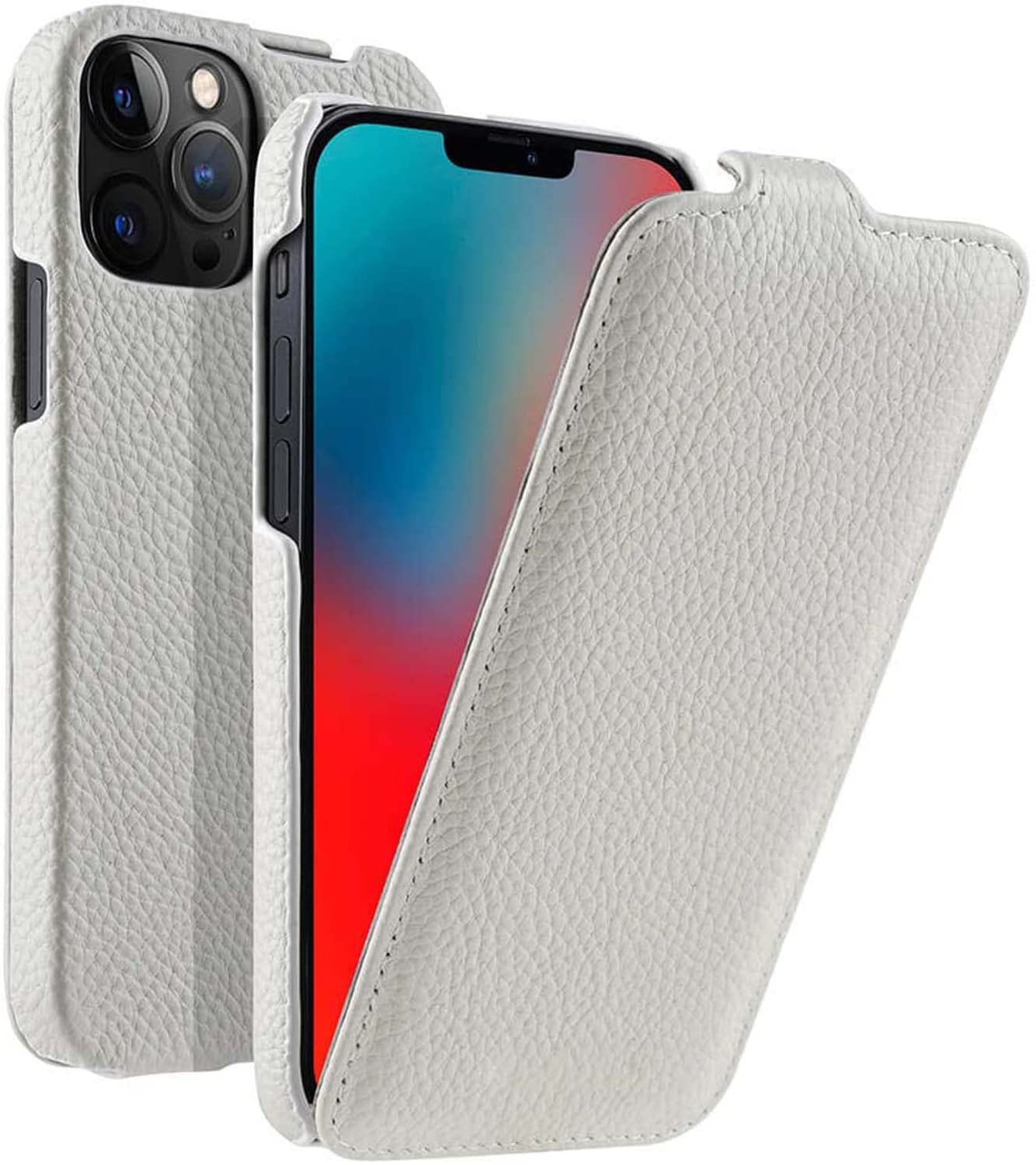Étui iPhone 13 Pro Max rabat vertical motif litchi protection intégrale